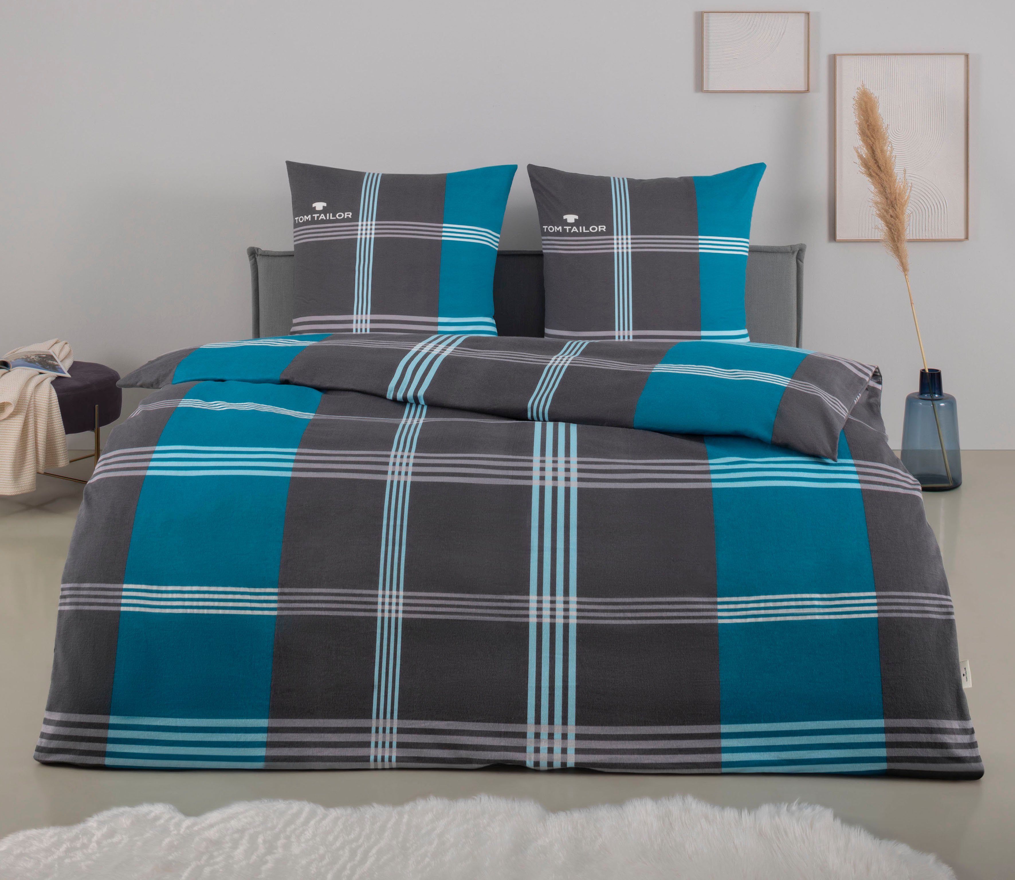 TOM TAILOR HOME Beddengoed Ole in mt. 135x200 of 155x220 cm geruit katoenen bedlinnen, met rits dekbedovertrekken blauw