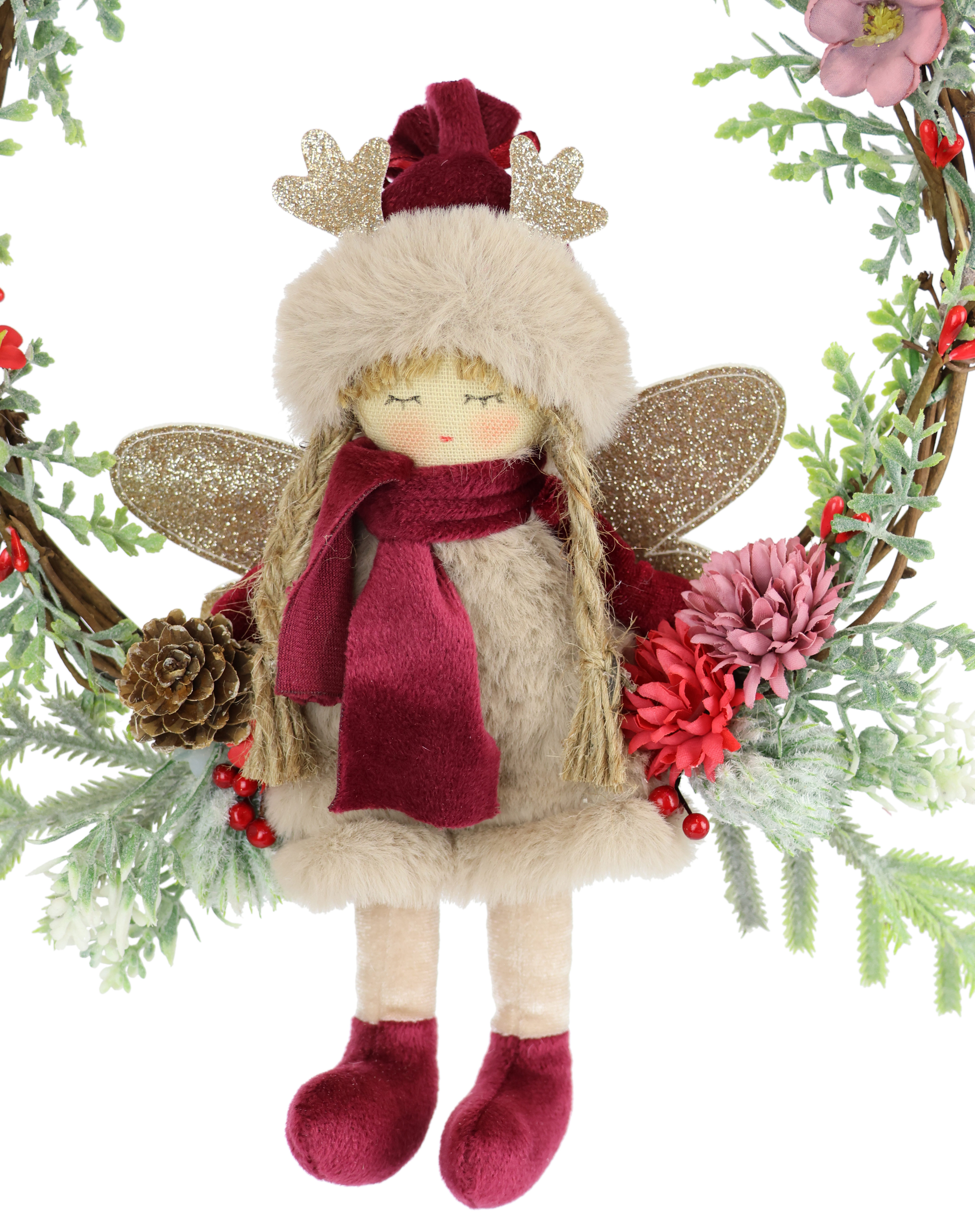 I.GE.A. Kunstkrans Dennengroen krans elf/bessen/den Gedecoreerde kerstkrans decor kerstdecoratie deurkrans adventskrans (1 stuk)