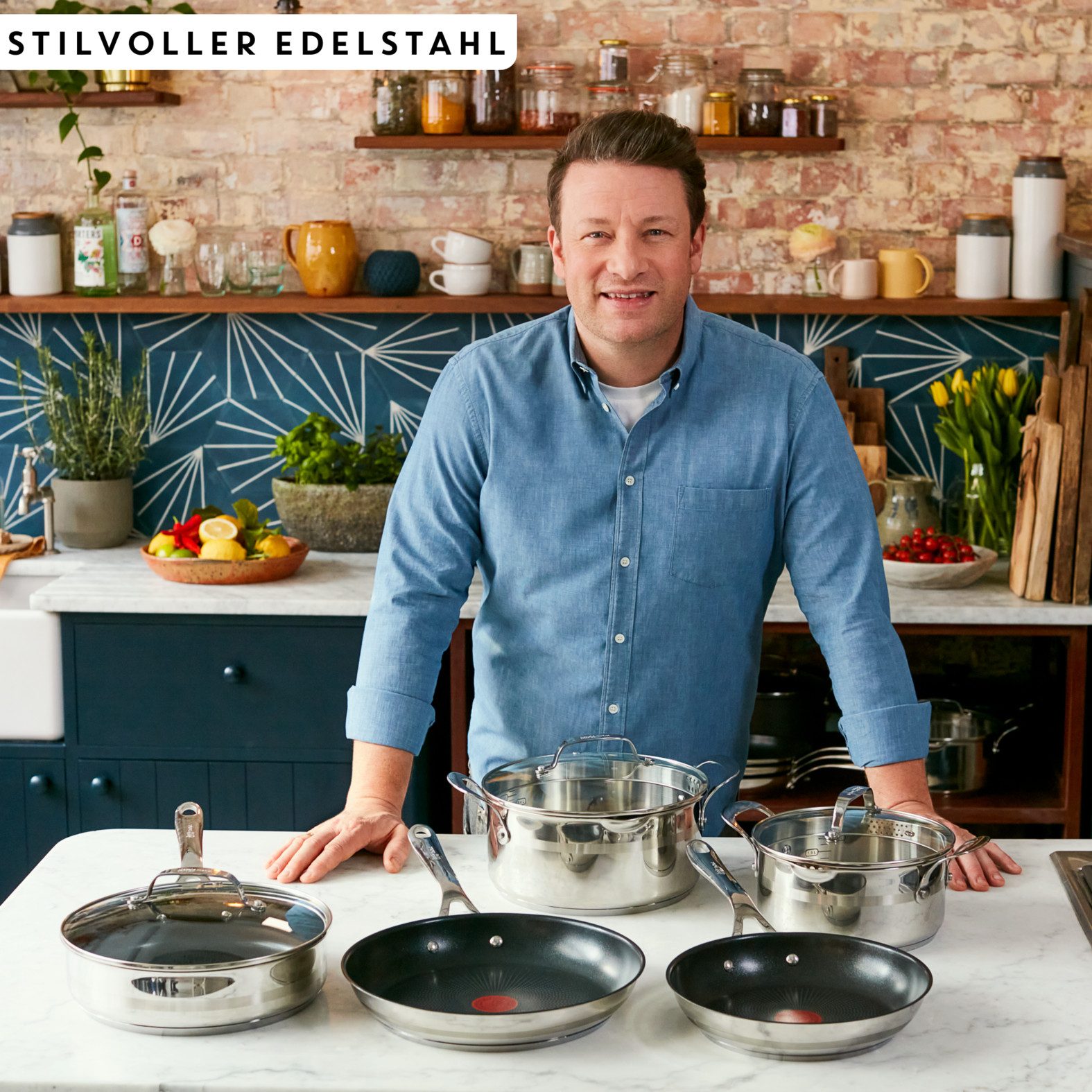 Tefal Pannenset Jamie Oliver Cook Smart voor alle kookplaten, inductie, thermo-signaal (set, 3-delig)