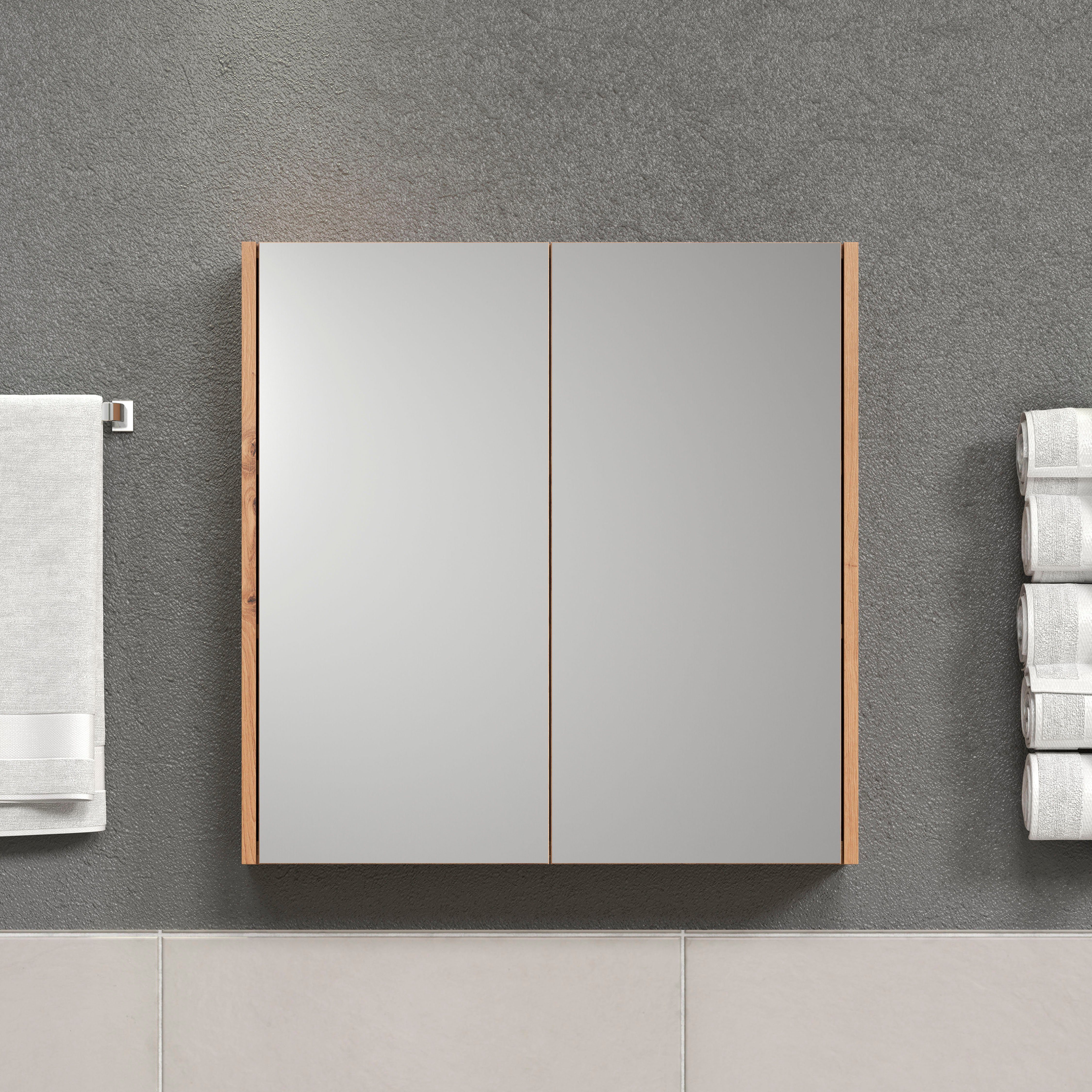 Places of Style Spiegelkast Tarragona Badspiegel met 2 spiegelt deuren en 2 legplanken - (B/D/H) 69/15/70 cm (1 stuk)
