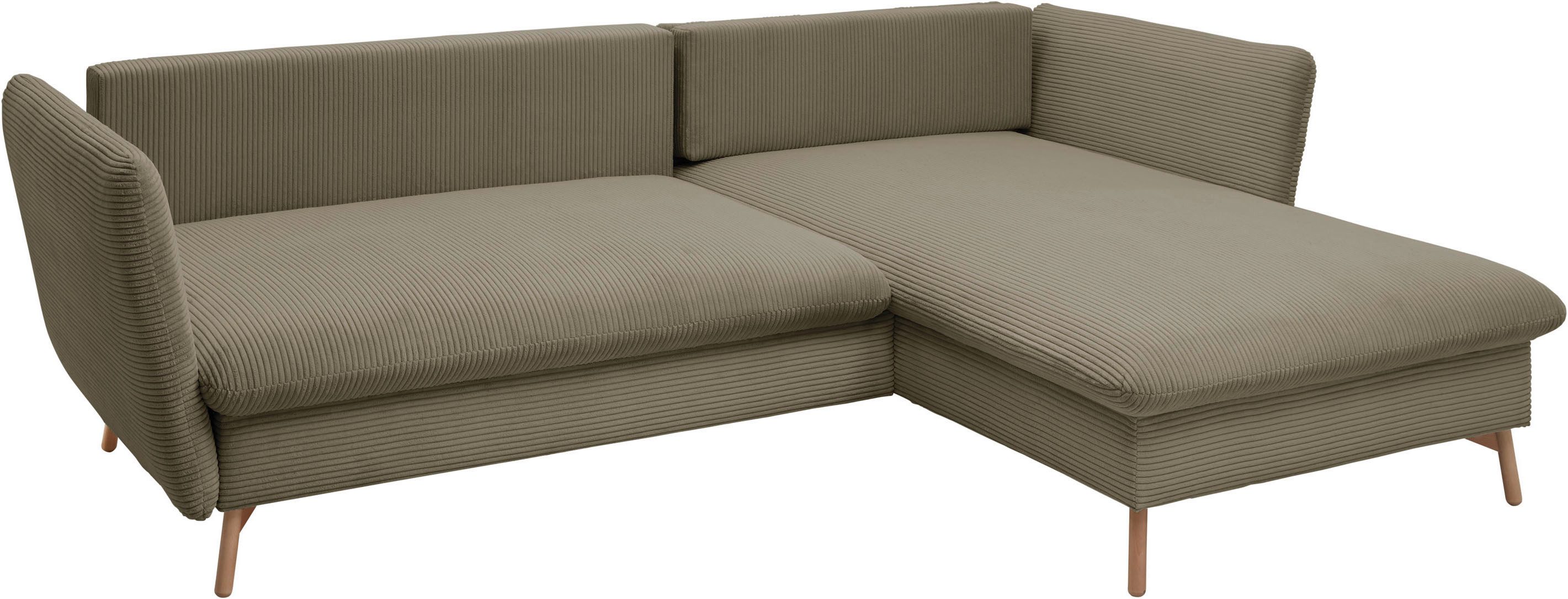 andas Hoekbank MERLE, 258 cm, L-vorm, prachtige corduroy, met slaapfunctie en bedlade, ligoppervlak 224 x 139