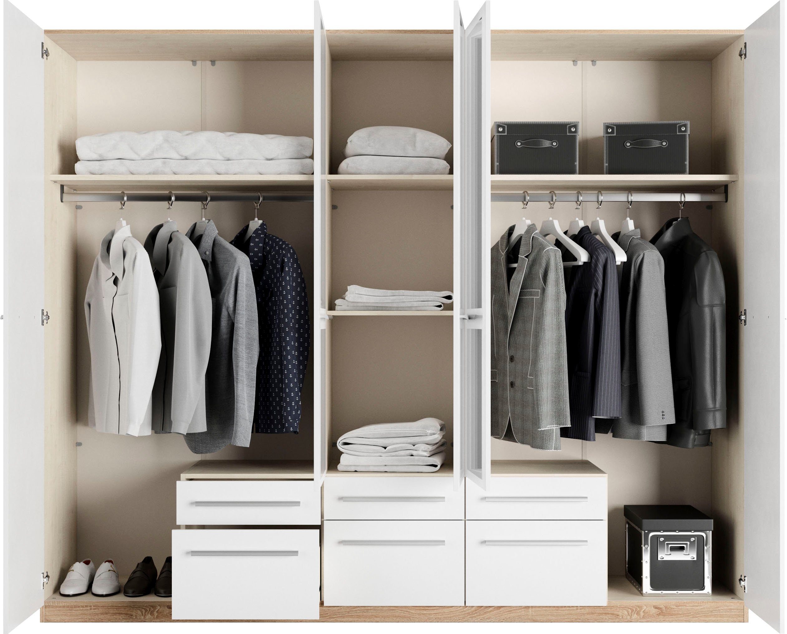 priess Kledingkast Kast garderobe waskast Barcelona in 5 breedtes veel opbergruimte, ruime lades, met spiegel, made in germany