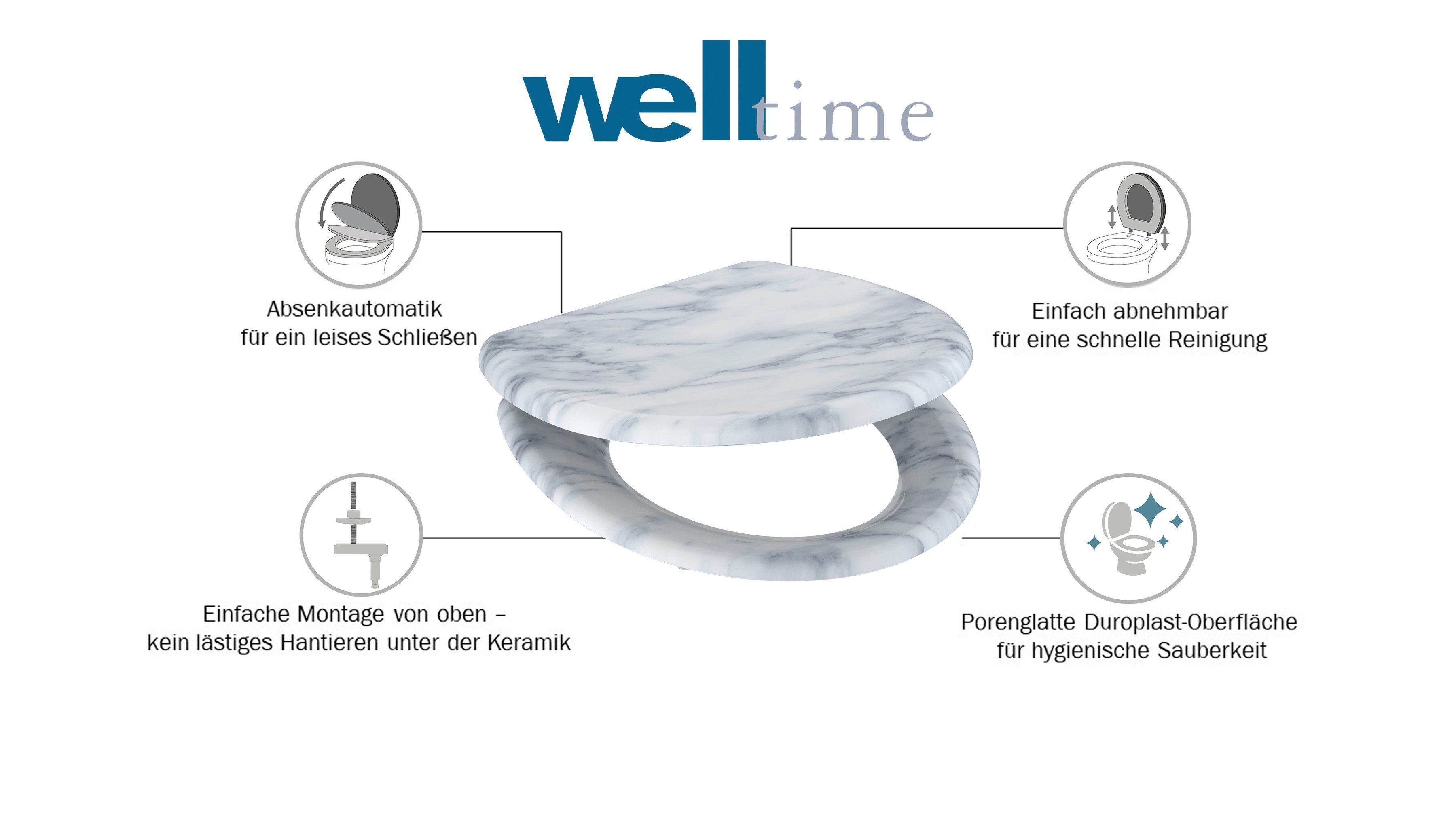 welltime Toiletzitting Marble afneembaar, softclosemechanisme, breukbestendig, duroplast, snelsluiting