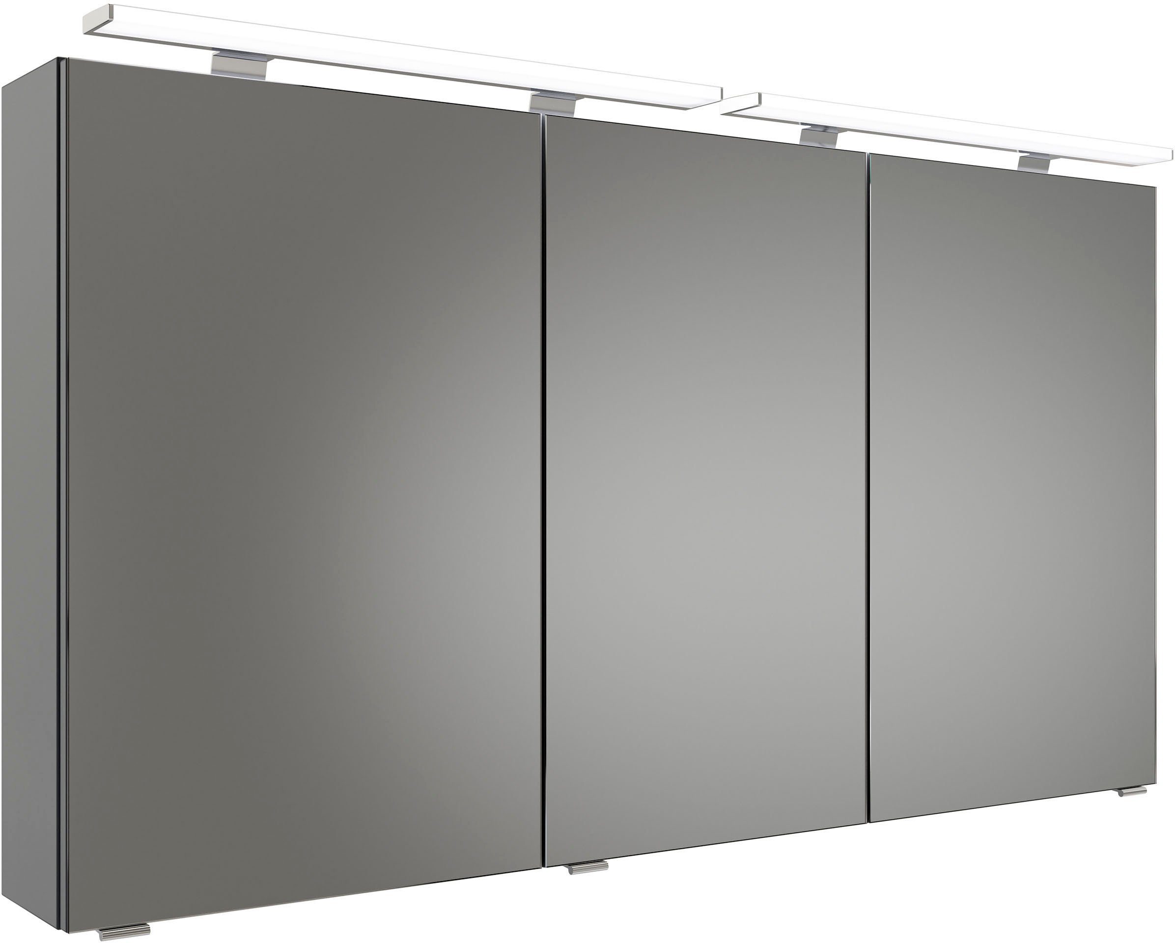 Saphir Badkamerserie Serie 6025 2-delig, mineraalmarmeren wastafel met led-spiegelkast Wastafelmeubel 132 cm breed, 4 laden, 2 spiegeldeuren, incl. deurdemper (2-delig)