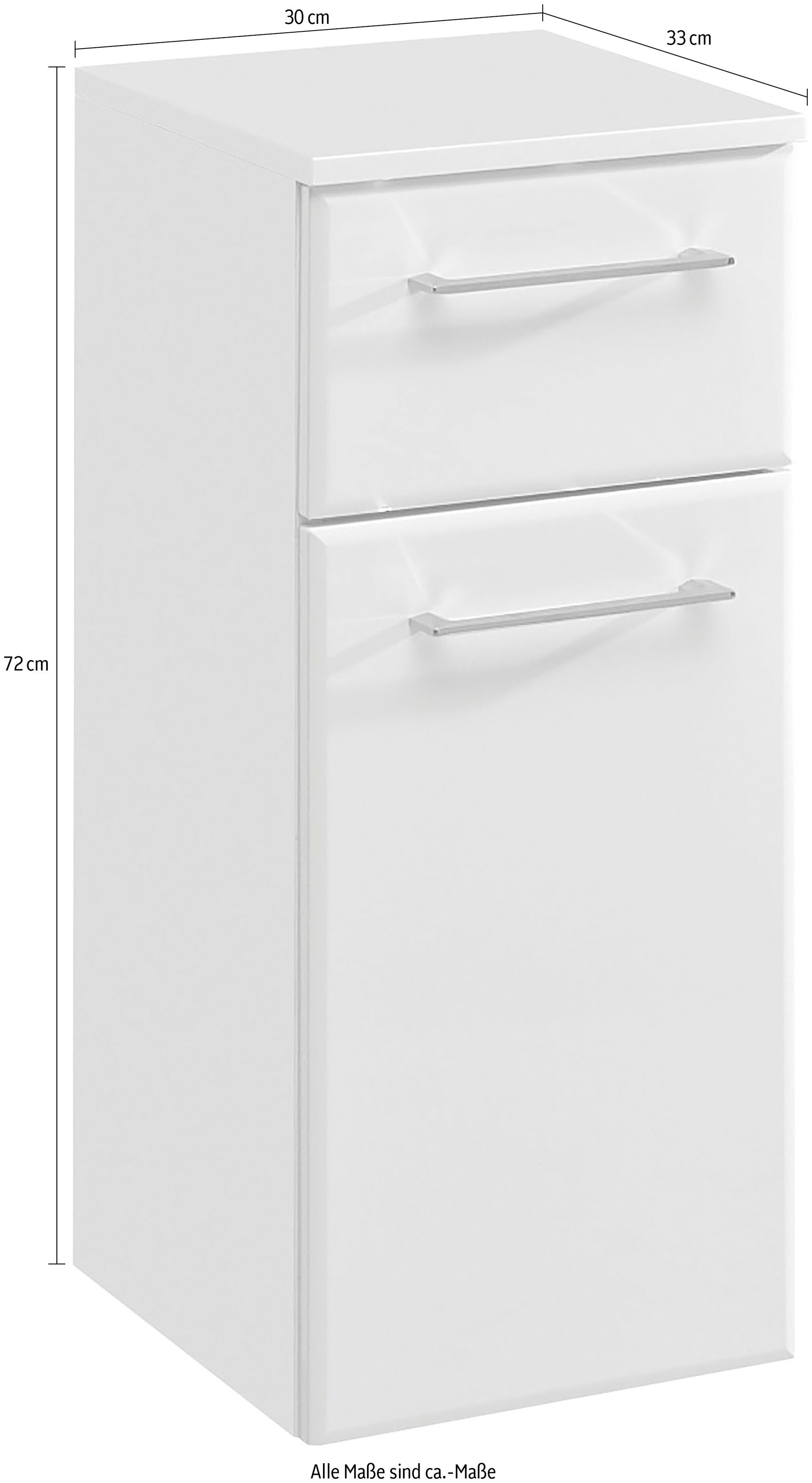 Saphir Onderkast Quickset 376 Badkamermeubel, 1 deur, 1 lade, wit hoogglans Badkamermeubels 30 cm breed, incl. deurdempers, handgrepen in glanzend chroom