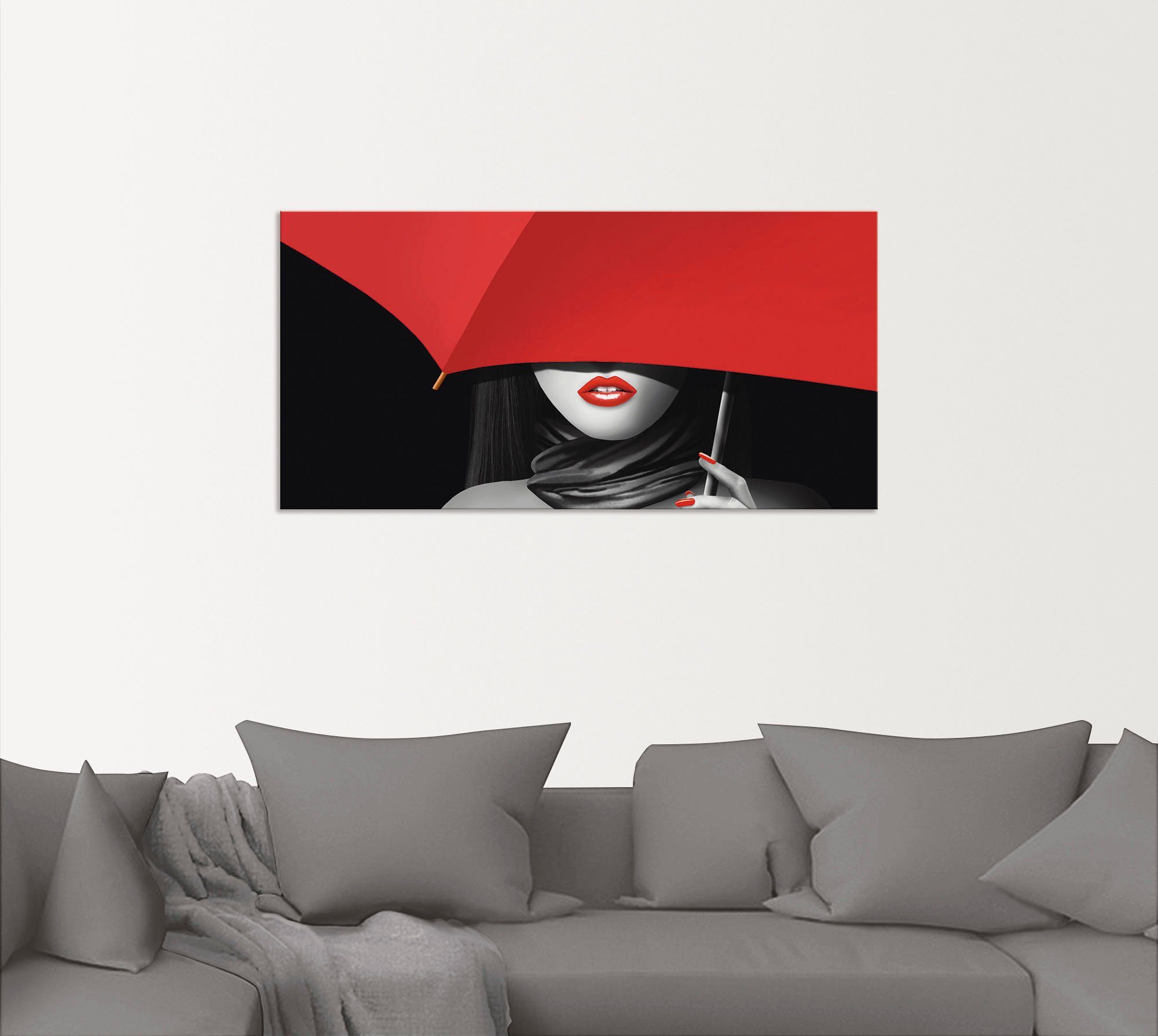 Artland Artprint Rode lippen onder de paraplu als artprint van aluminium, artprint voor buiten, poster, muursticker in diverse maten formaten
