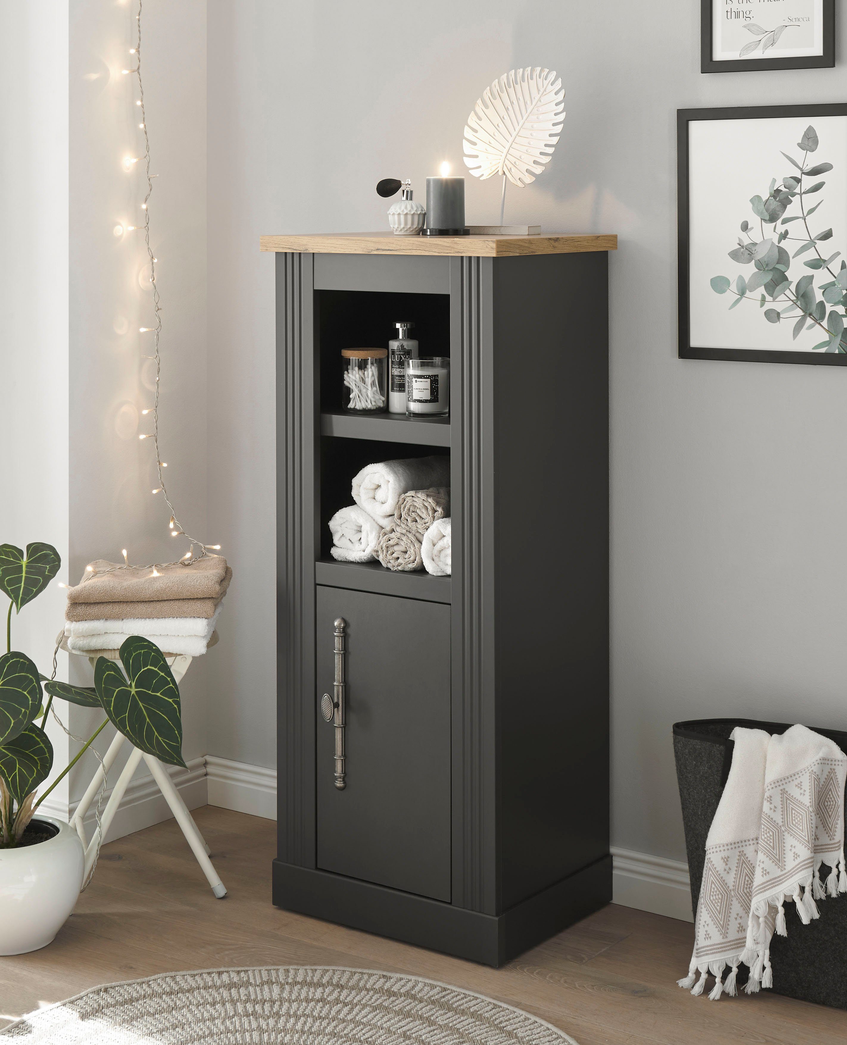 Home affaire Halfhoge kast WESTMINSTER, badkamerkast in landhuisstijl, kast met metalen handgrepen