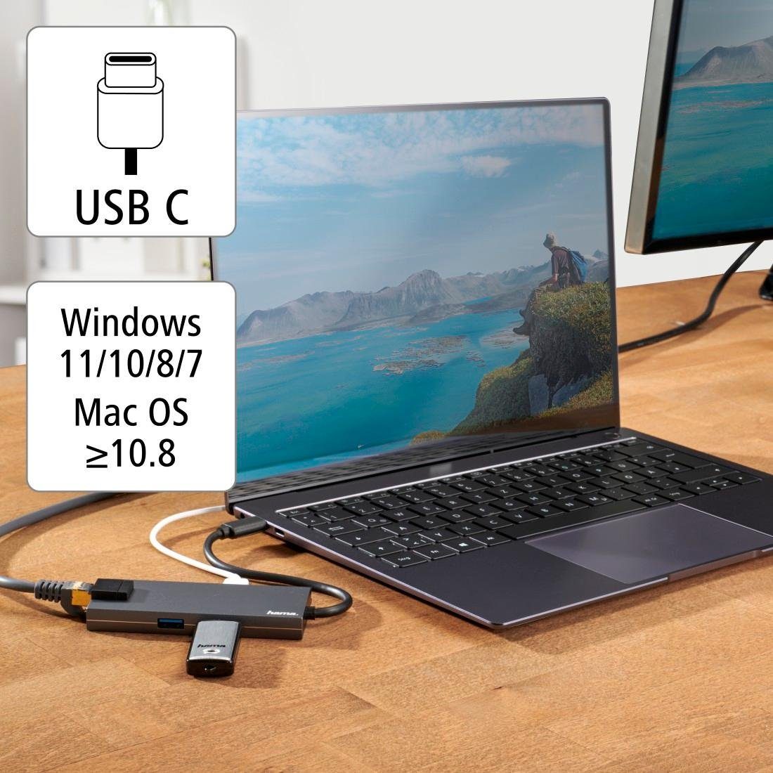 Hama USB-adapter USB-C multiport hub voor laptop met 5 poorten, USB-A, USB-C, HDMI, LAN (1 stuk)