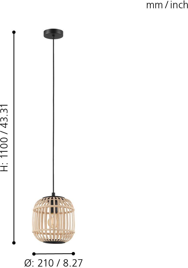 EGLO Hanglamp BORDESLEY zwart / ø21 x h110 cm / excl. 1x e27 (elk max. 28w) / staal en hout