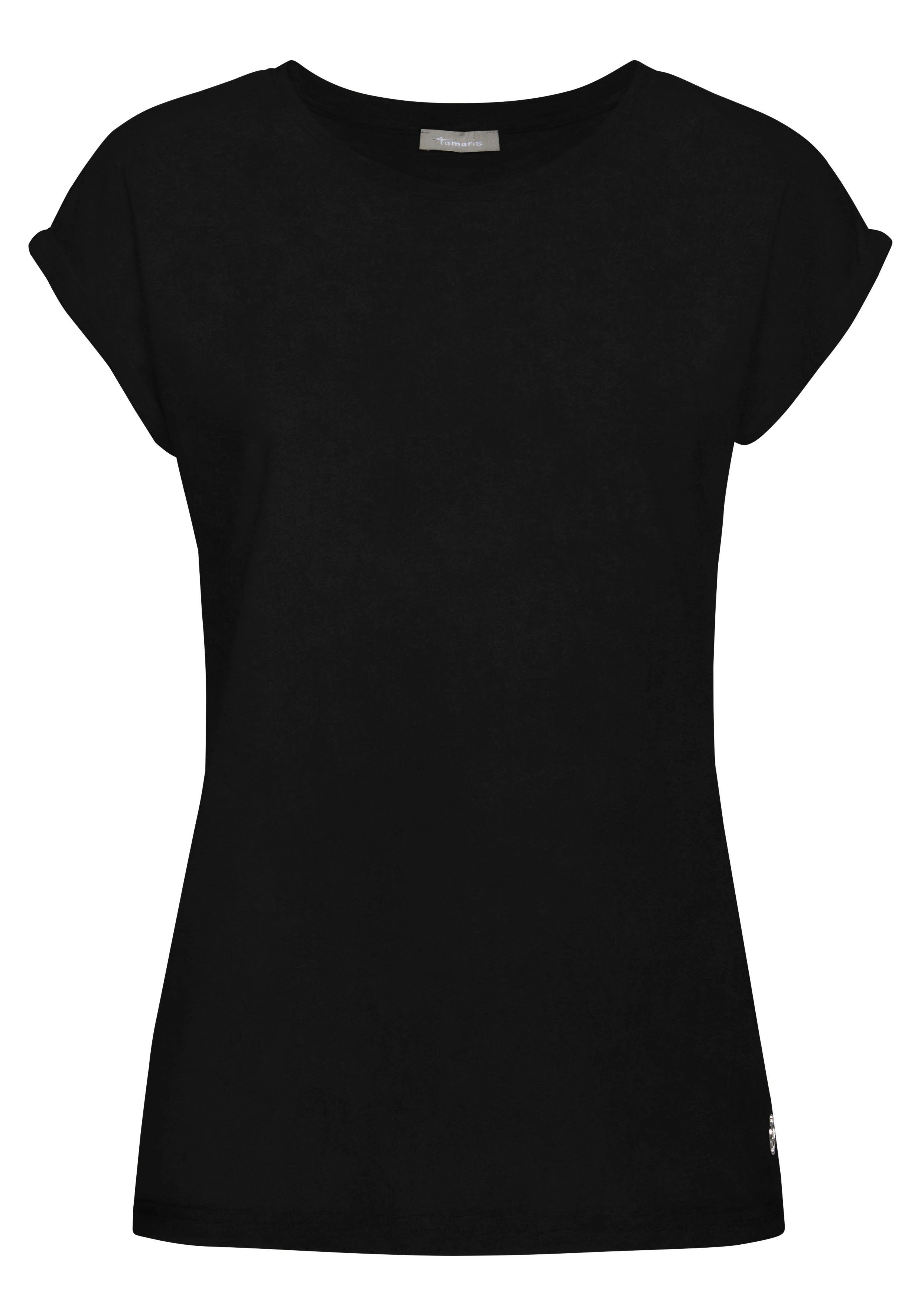 Tamaris T-shirt Korte mouwen, regular fit, effen, met ronde hals
