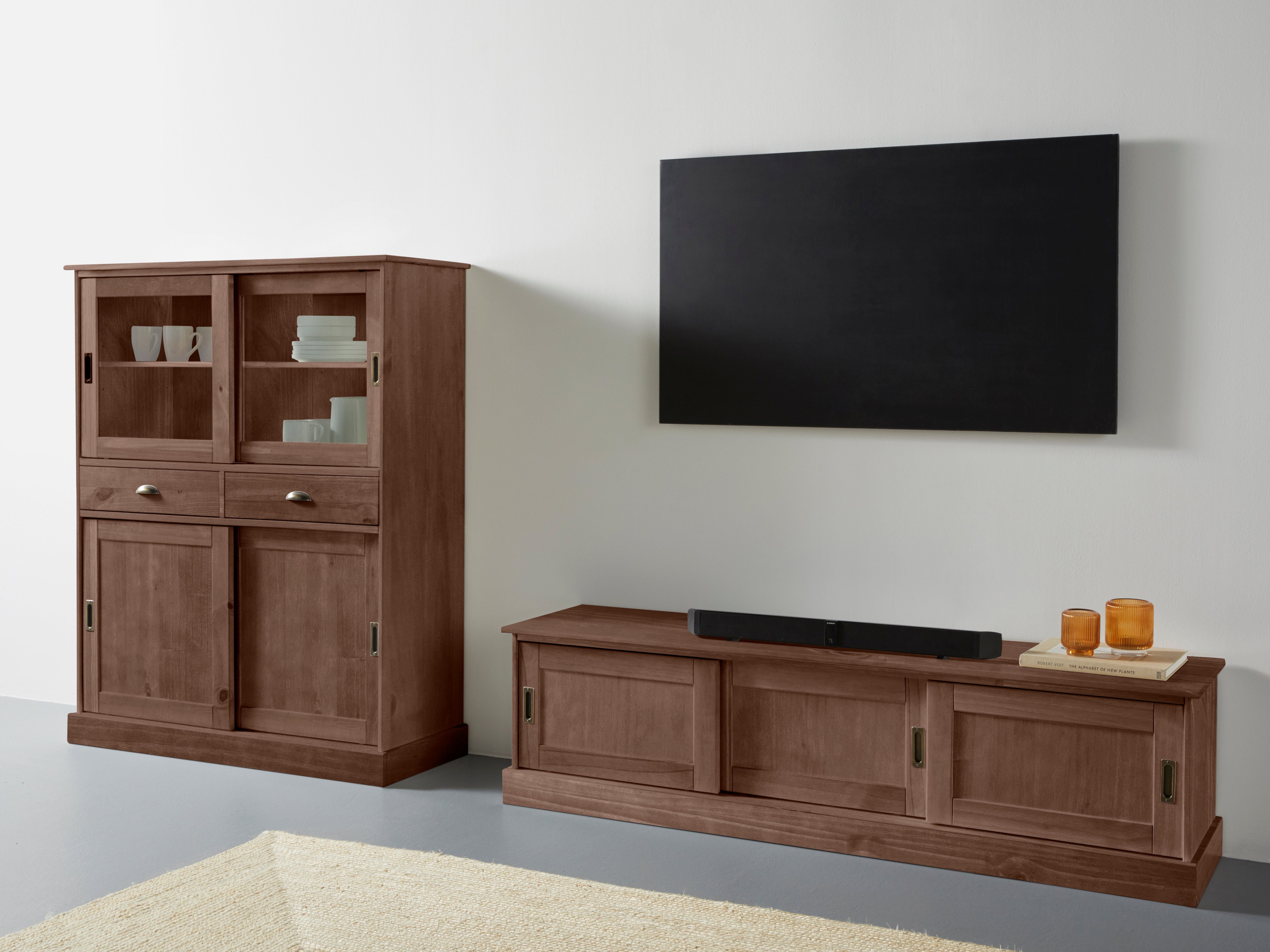 Home affaire Highboard Schröder Vitrine van massief dennenhout, breedte 114 cm
