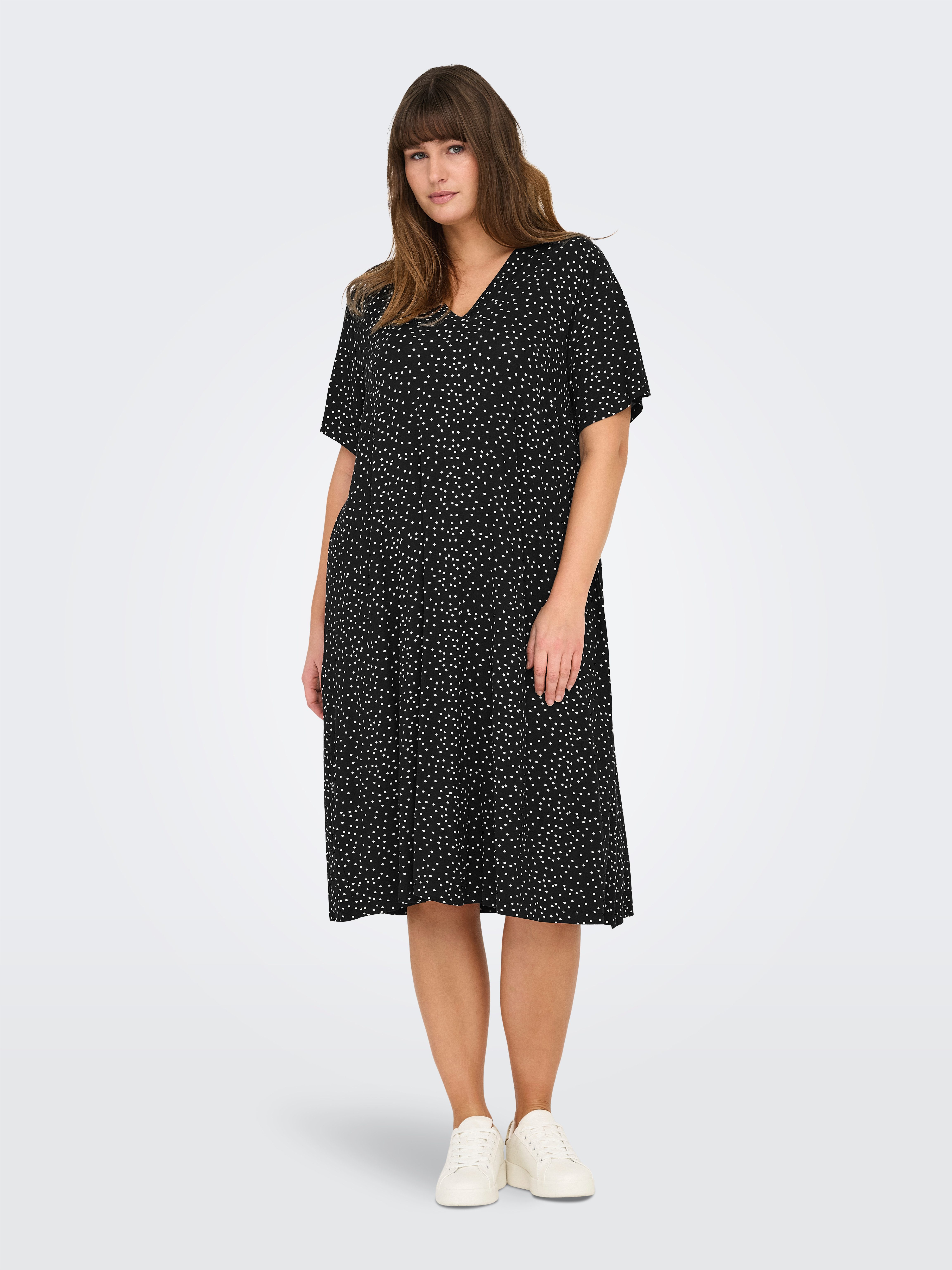 ONLY CARMAKOMA Shirtjurk CARFYRLA LIFE S/S V-NCK BLK AOP DRE NOOS