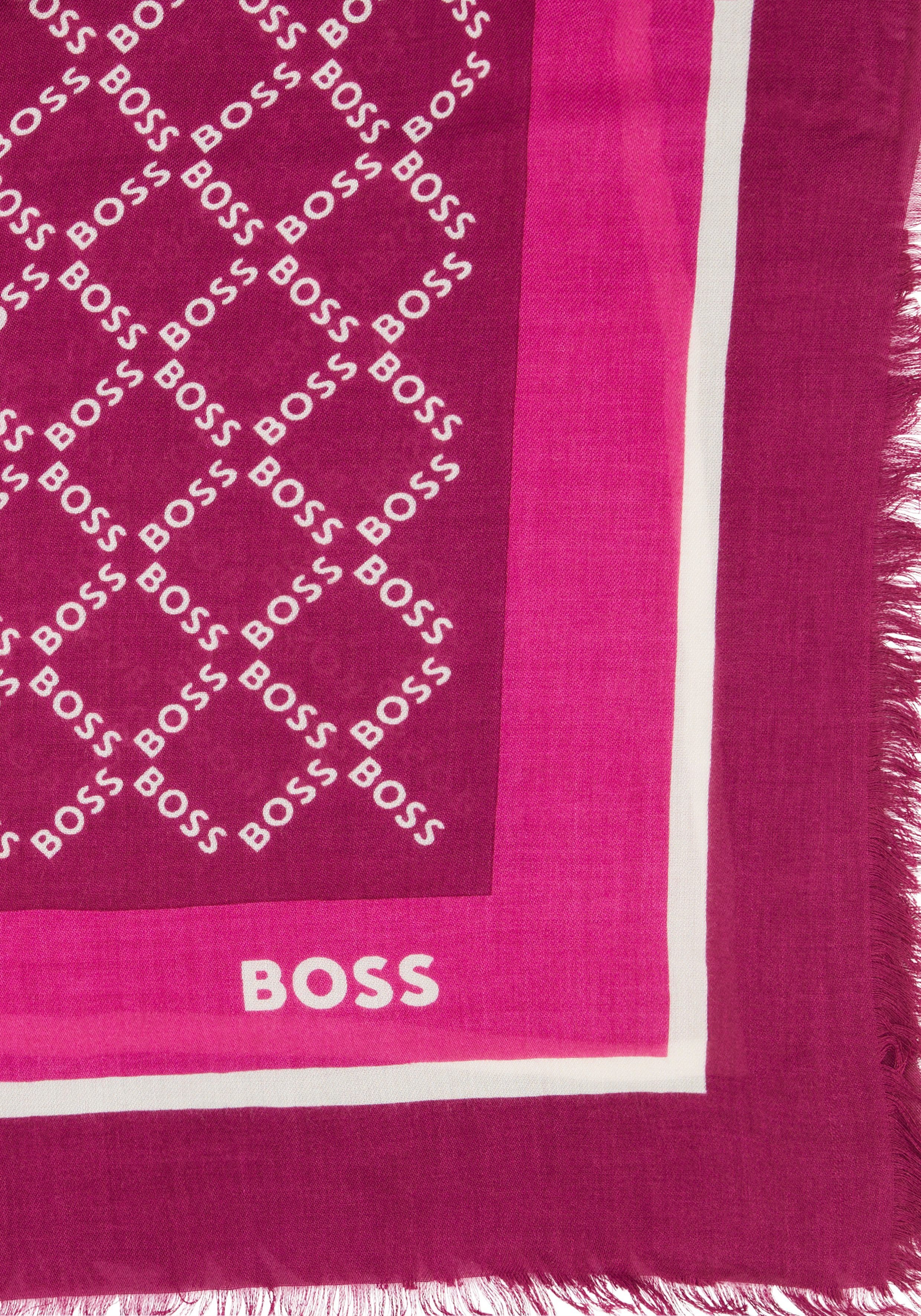 Boss Sjaal met boss-logo-teksten, rondom kleine franjes