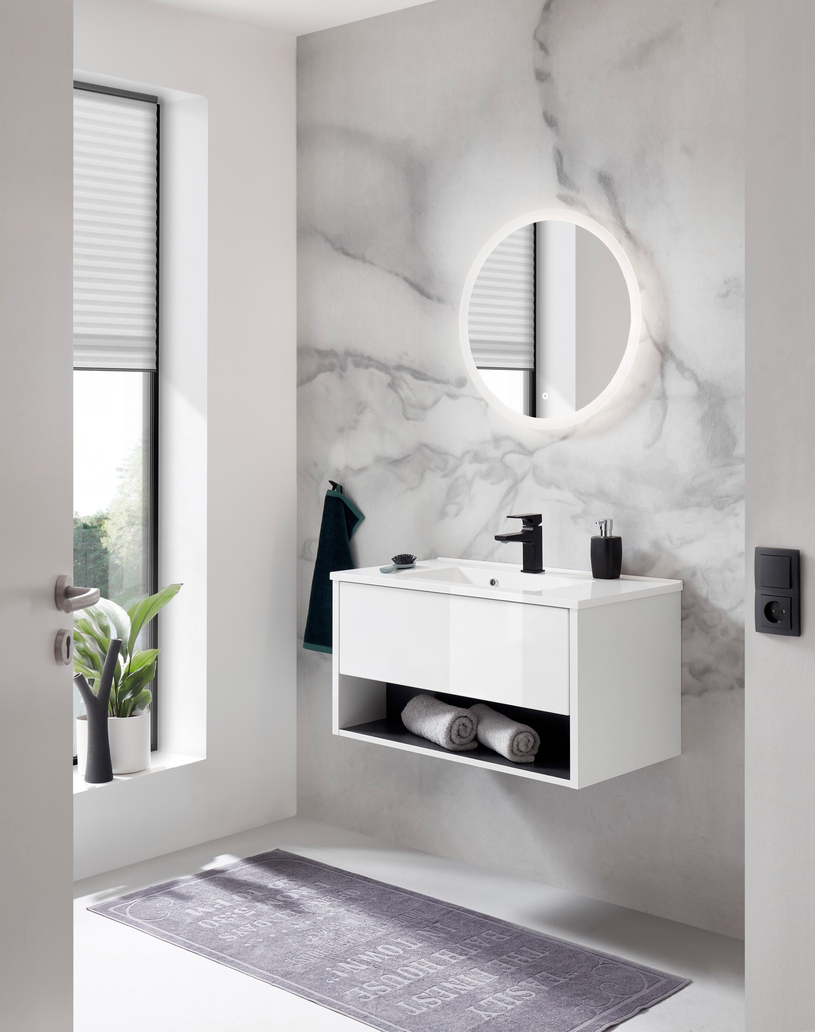 Places of Style Badkamerserie Studio Line, bad in modern ontwerp, 2-delig badkamer Wastafel en spiegel, in twee kleuren beschikbaar, veel opbergruimte (2-delig)