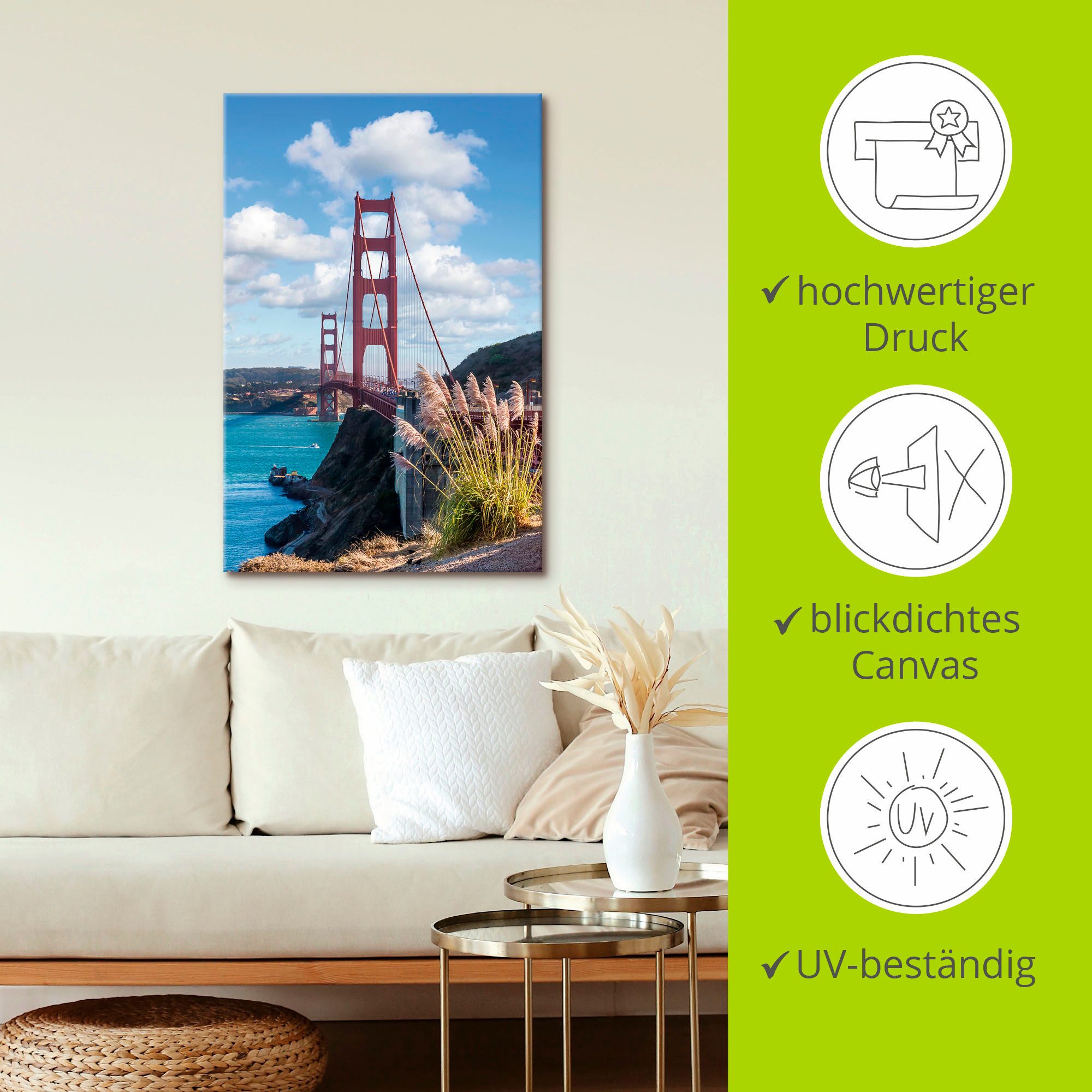 Artland Artprint San Francisco Golden Gate Bridge als artprint op linnen in verschillende maten
