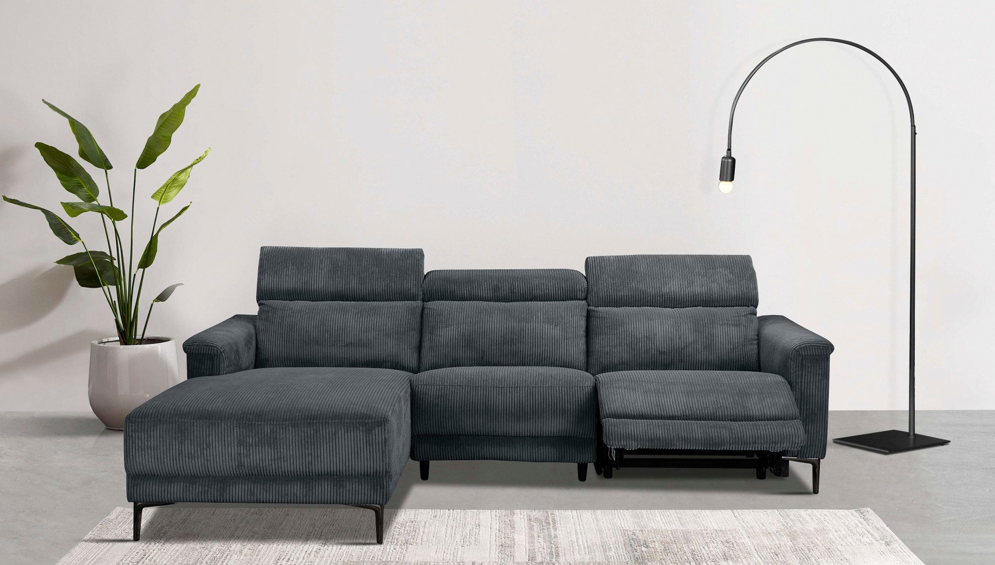 Places of Style Hoekbank Lund in cord, L-vorm, 261 cm, handmatige en elektrische relaxfunctie