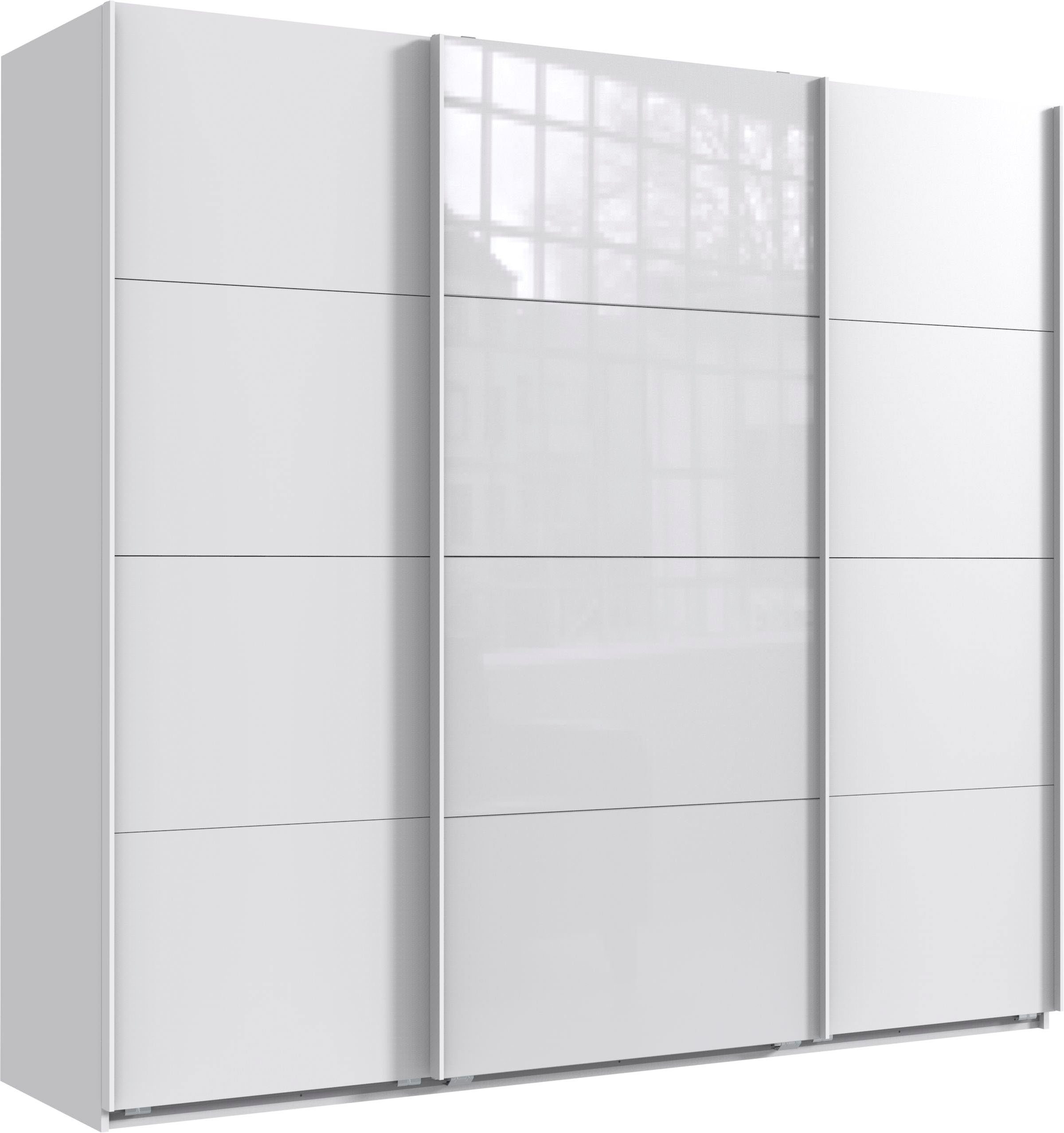 Wimex Zweefdeurkast Norderstedt Inclusief 2 stoffen dozen en 2 extra planken, met glasdeur zweefdeurkasten maat 225 cm x 210 cm x 64 cm wit