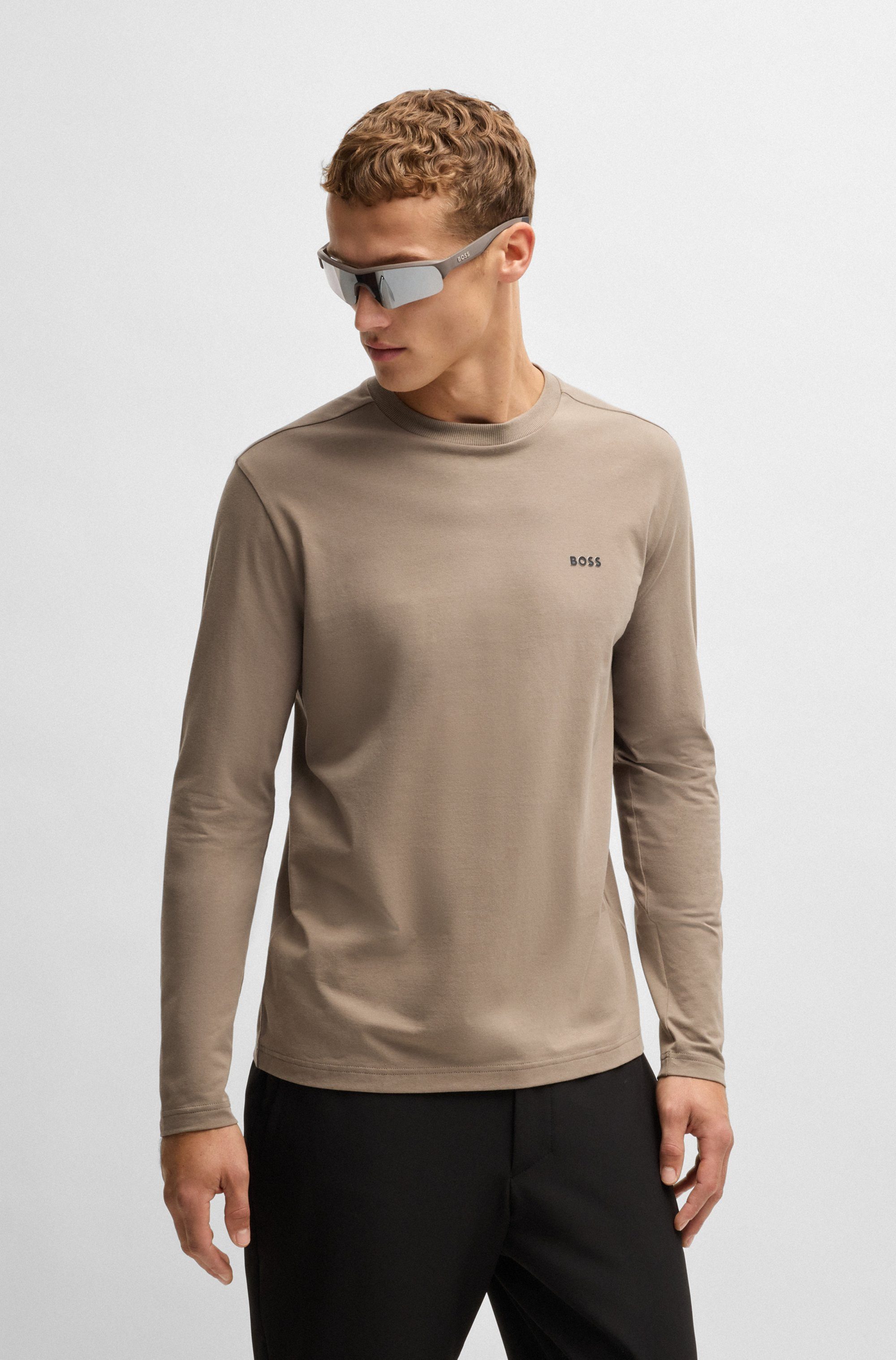 BOSS GREEN Shirt met lange mouwen Tee Long met een ronde hals heren longsleeves maat L bruin