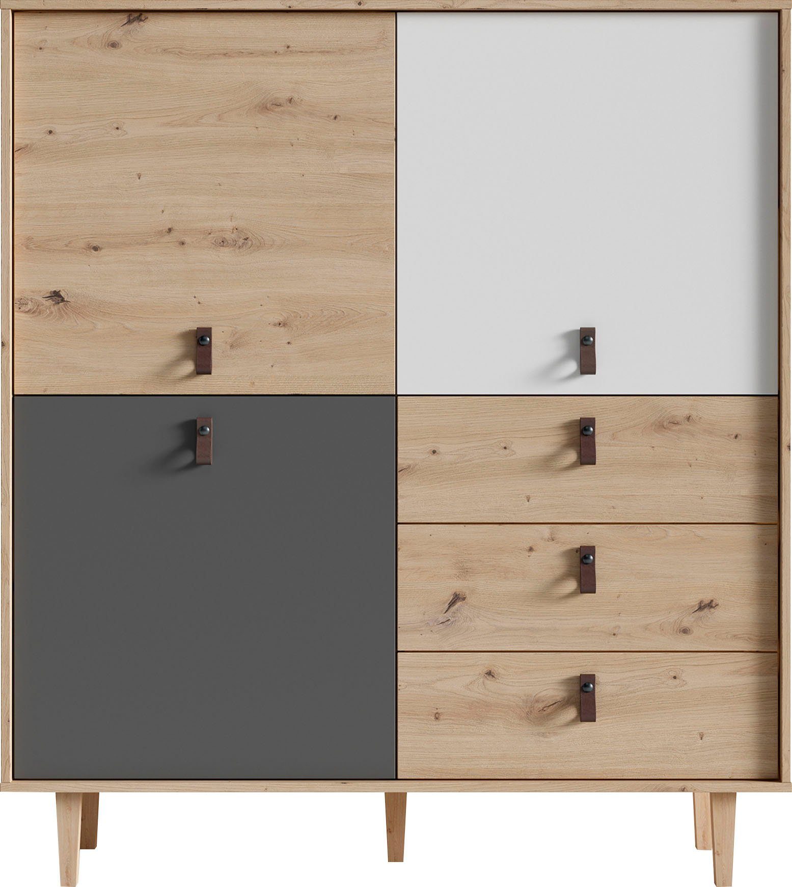 INOSIGN Highboard Bill, met drie lades en drie deuren, 120 cm breed met verstelbare legplanken, massieve houten poten