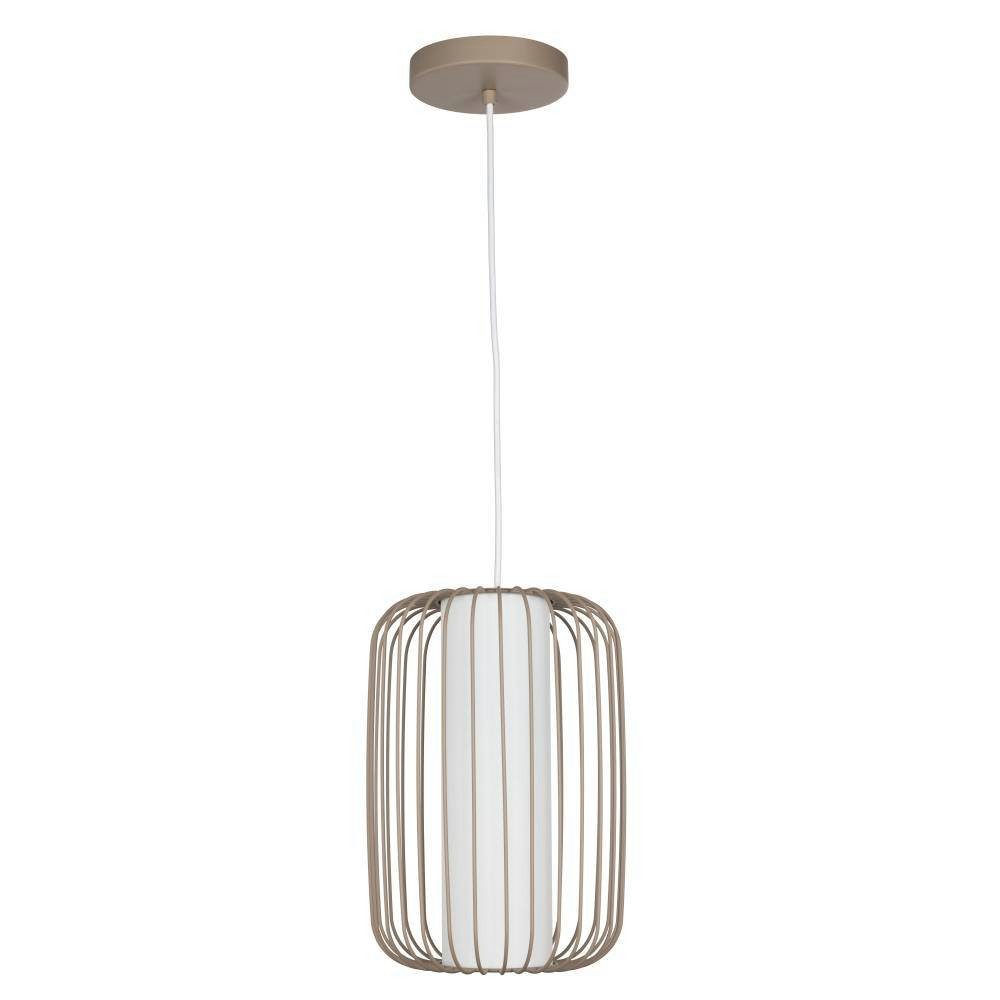 EGLO Hanglamp Terrarosa Hanglamp, metaal in zandkleur, textiel in wit, E27, Ø 24 cm (1 stuk)