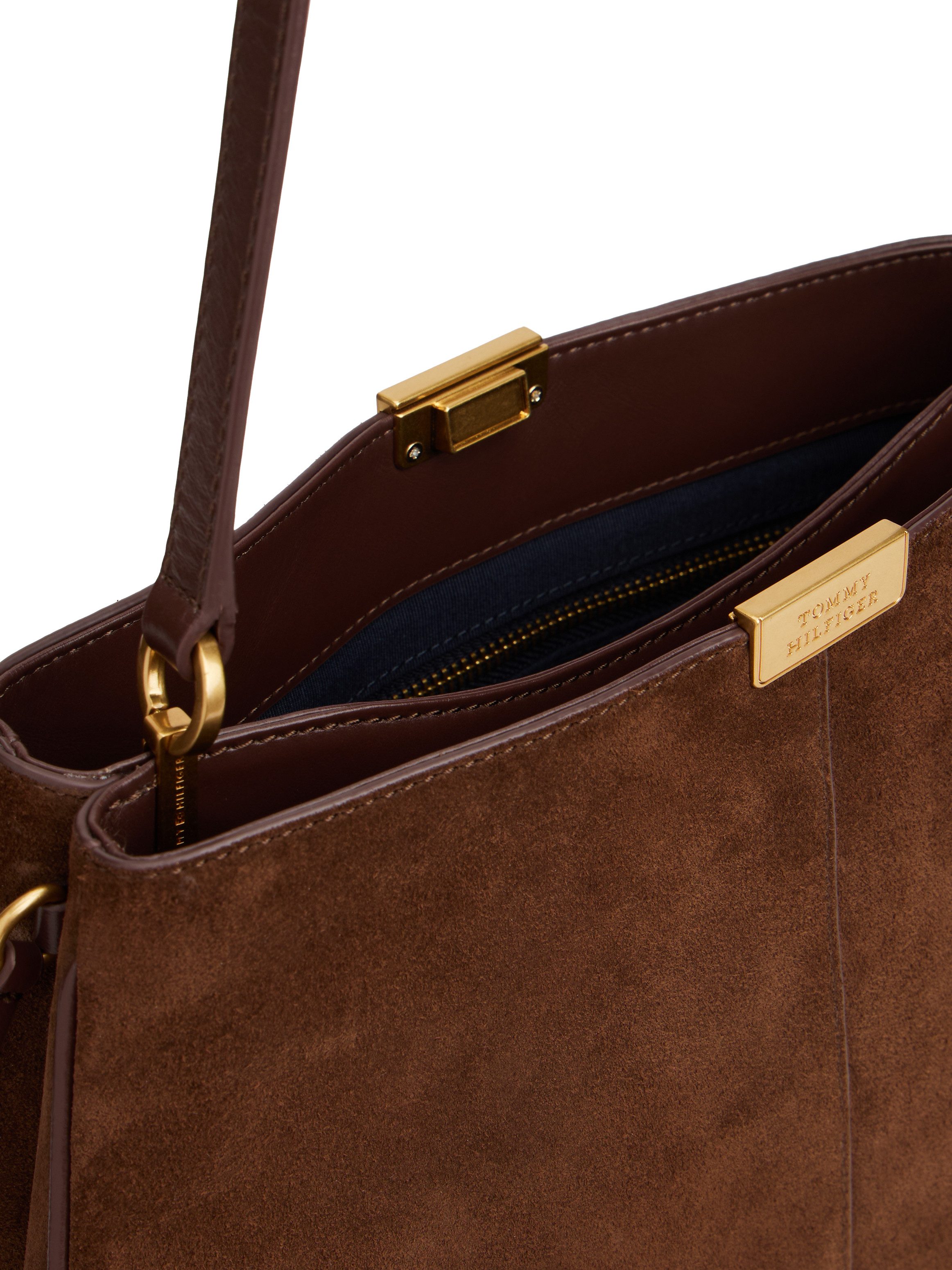 Tommy Hilfiger Schoudertas CASUAL LEATHER SHOULDER BAG SUED dames handtas, shopper met logo-sier element