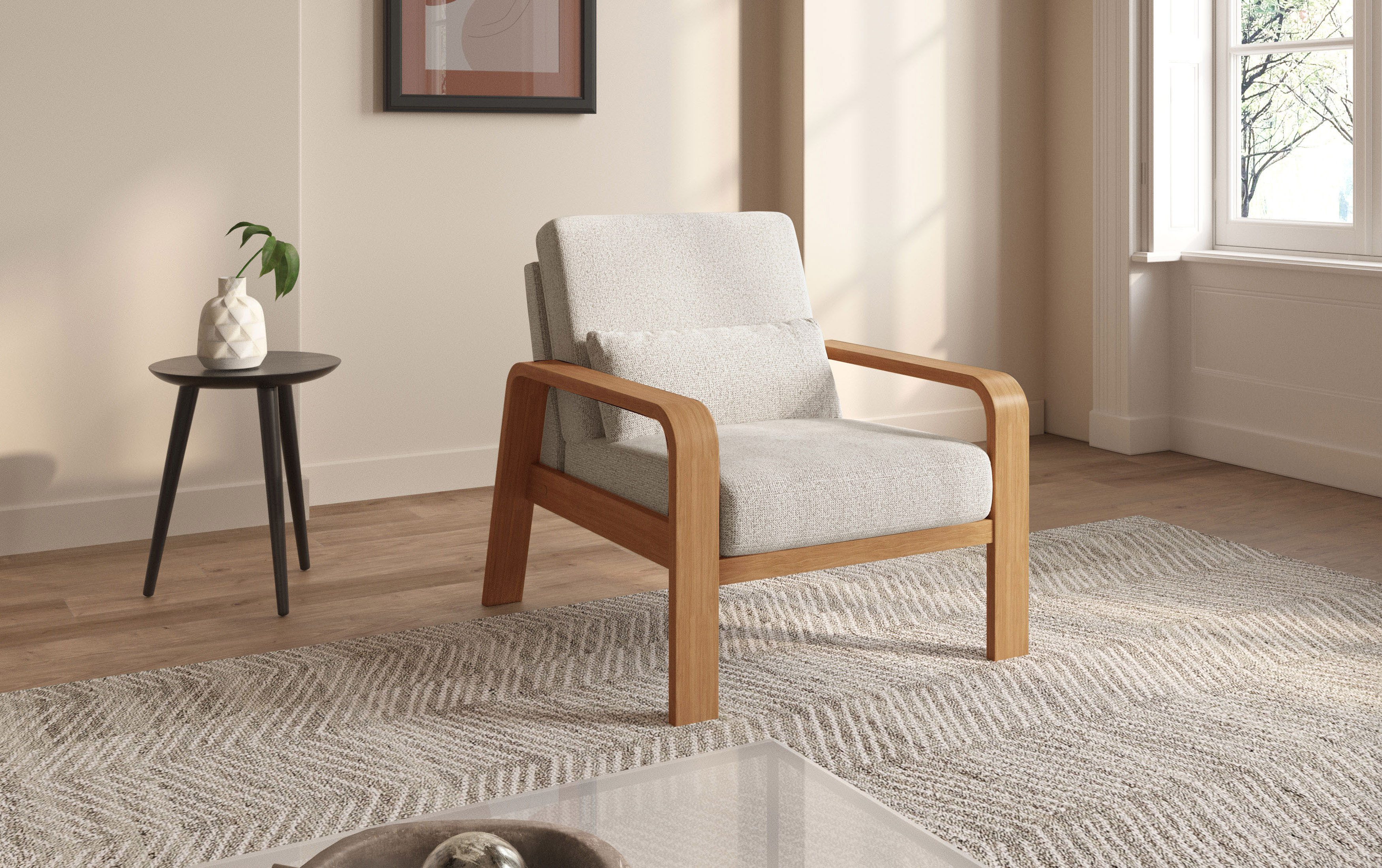 sit&more Fauteuil Kolding Armleuningen van eikenkleurig beukenhout, verschillende bekledingen en kleuren