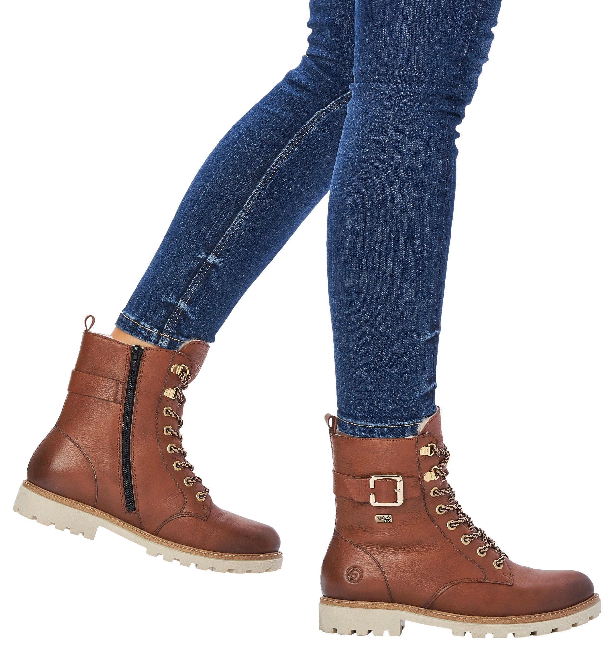Remonte Winterlaarzen , blokhak, veterschoenen, outdoorschoen met decoratieve gesp