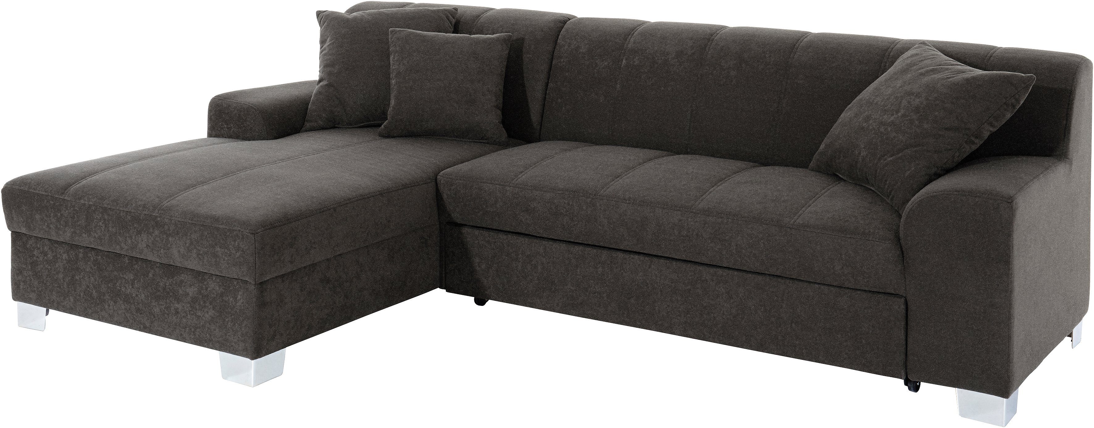 INOSIGN Hoekbank Turah incl. sierkussens, modern doorgestikt, ook in leer naar keuze met slaapfunctie, bedbank, bxdxh: 239x152x75 cm, l-model