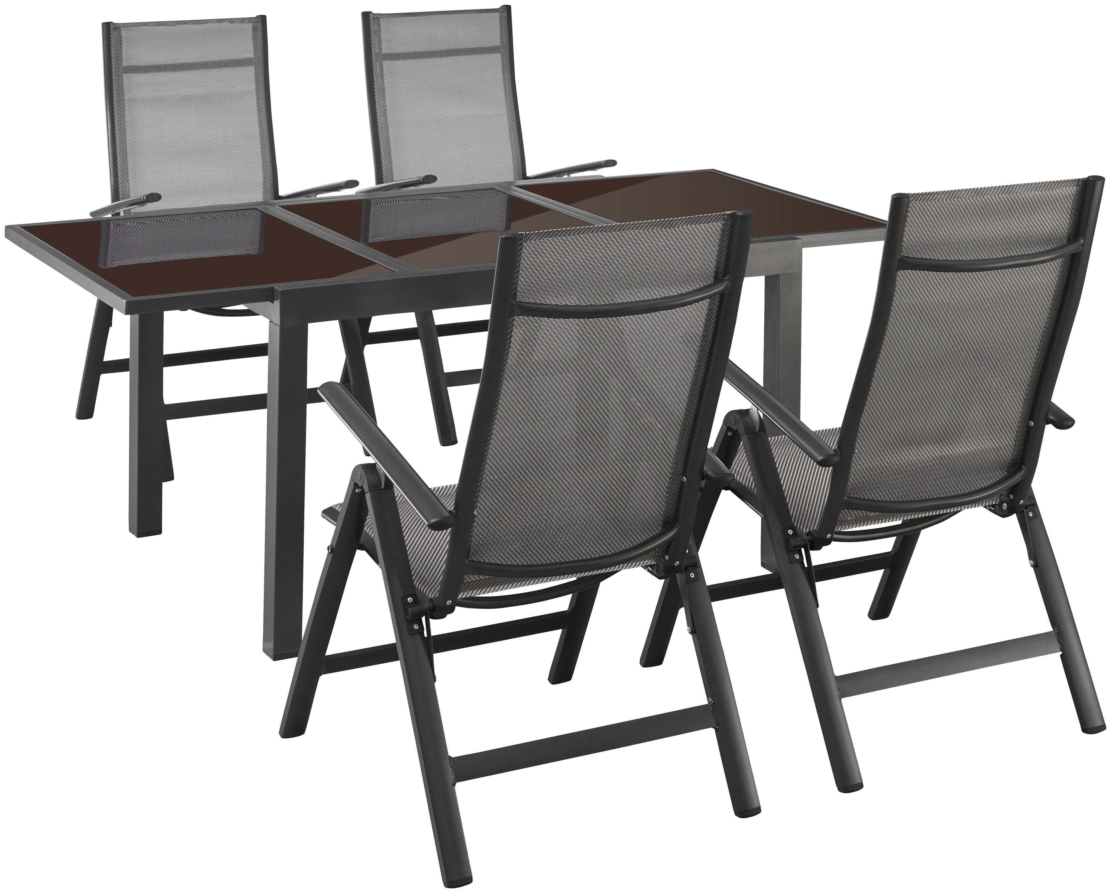 MERXX Tuin-eethoek Amalfi met 4 stoelen en uitschuifbare tafel (120 - 180 cm)