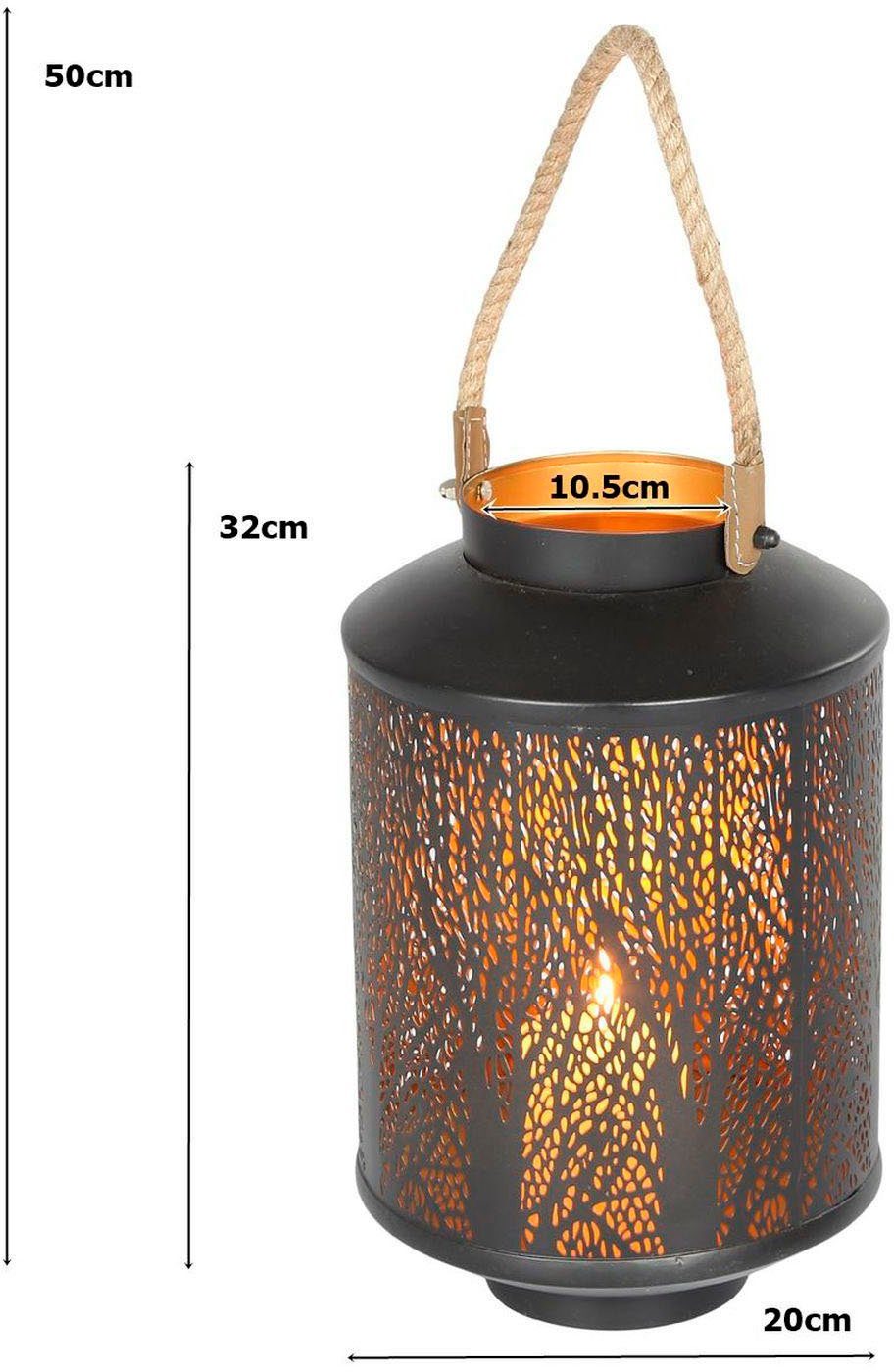 Ambiente Haus Lantaarn met kaars Lantaarn bosmotief, handvat met touw - (H) 50 cm (1 stuk)