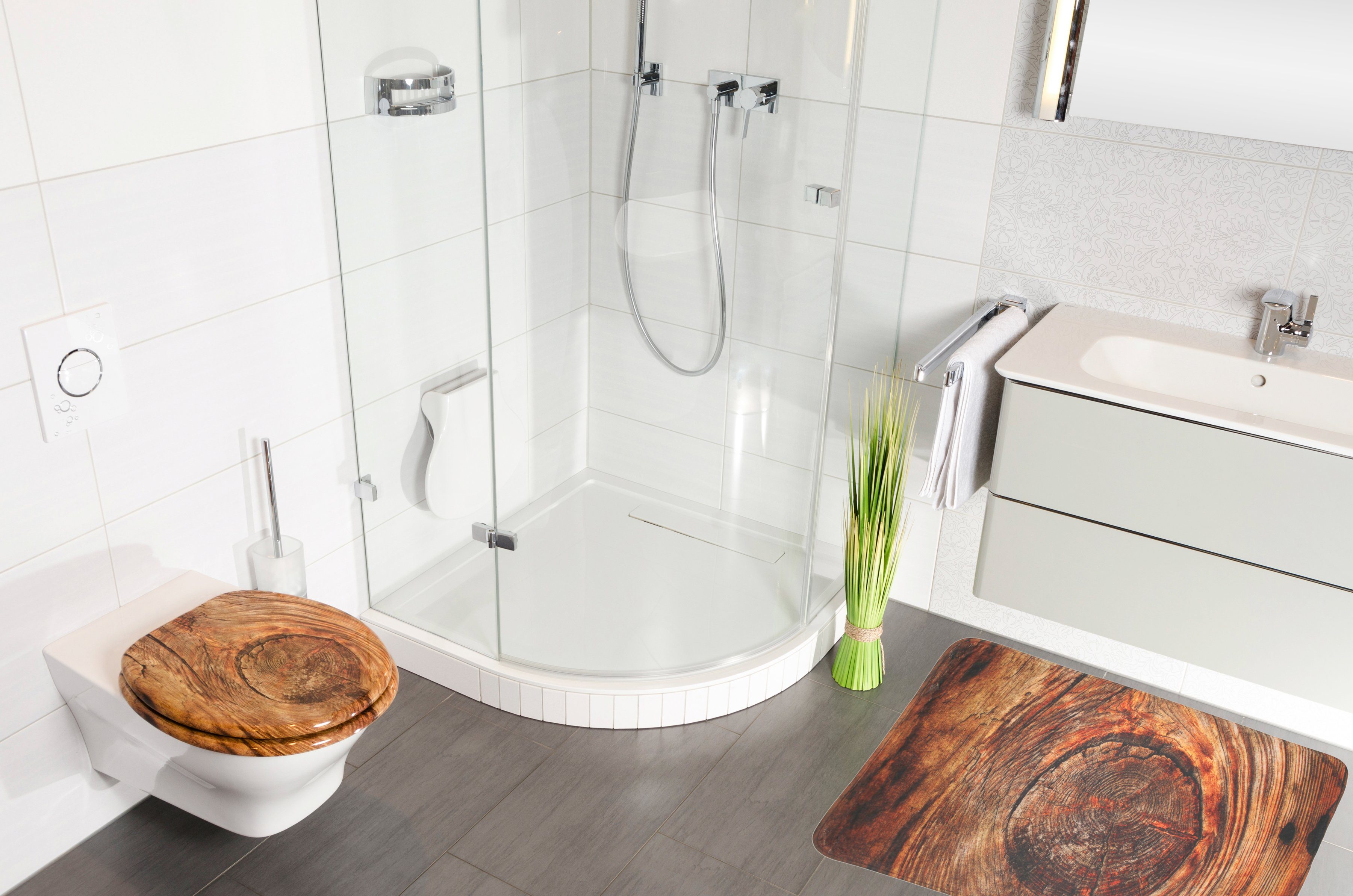 Sanilo Set badkameraccessoires Rustiek bestaand uit toiletzitting, badmat, stop, zeepdispenser, toiletborstel (complete set, 6-delig)