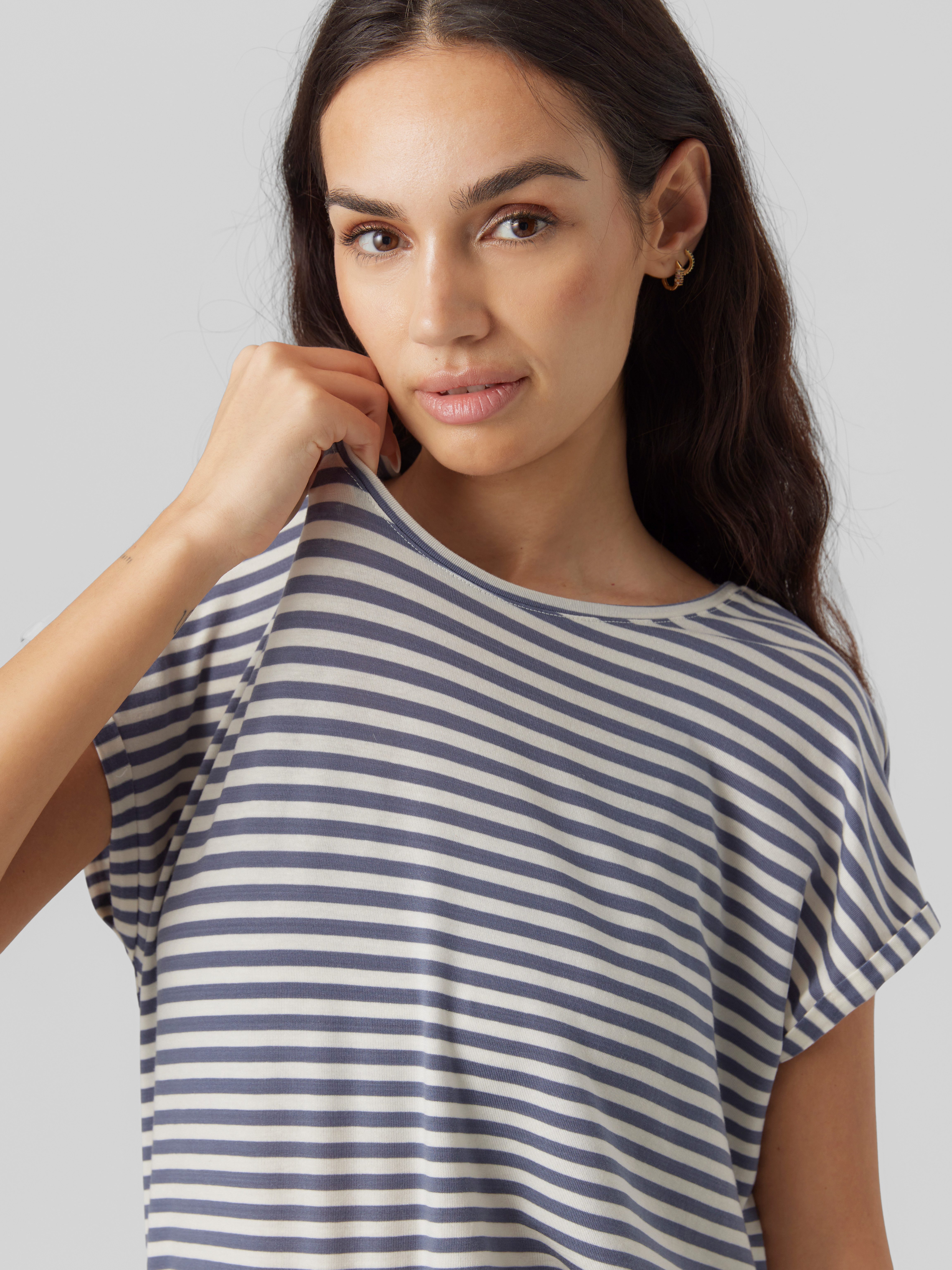Vero Moda Shirt met ronde hals VMAVA PLAIN SS TOP STRIPE GA JRS NOOS