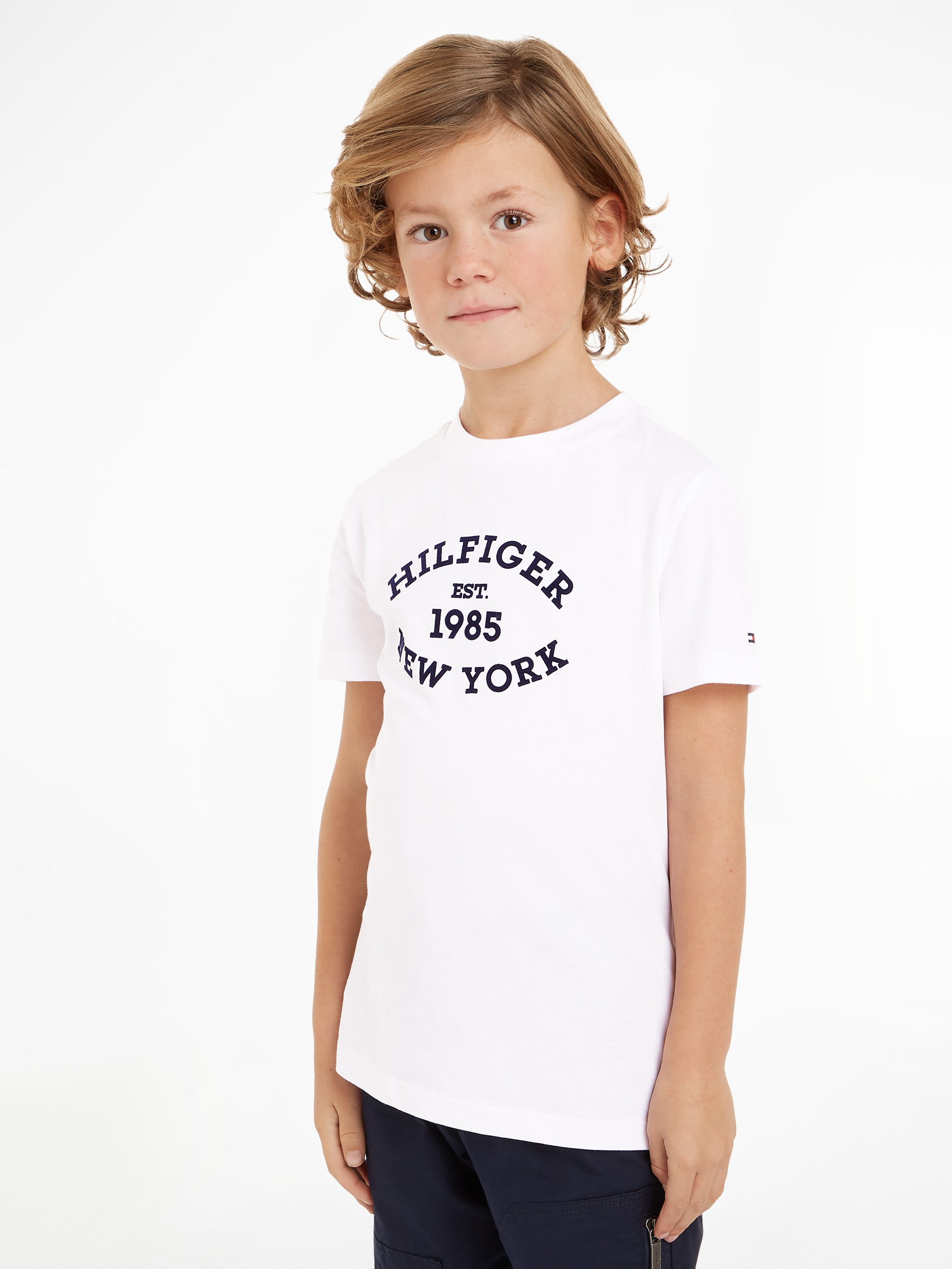 Tommy Hilfiger Shirt met korte mouwen MONOTYPE FLOCK REGULAR TEE SS Kinderen tot 16 jaar met logo-opdruk