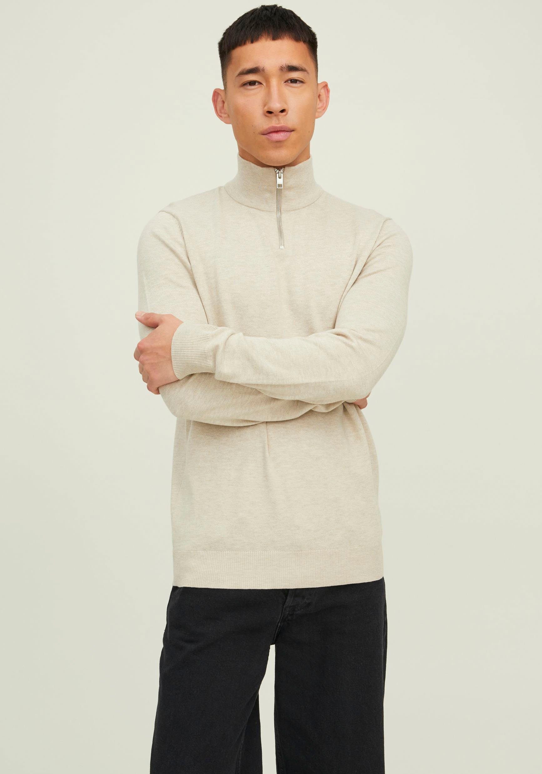 Jack & Jones Trui met ronde hals EMIL KNIT HALF ZIP heren pullovers maat XS (44/46) wit