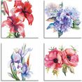 artland artprint op linnen lelies klaprozen iris hortensia's (4 stuks) roze