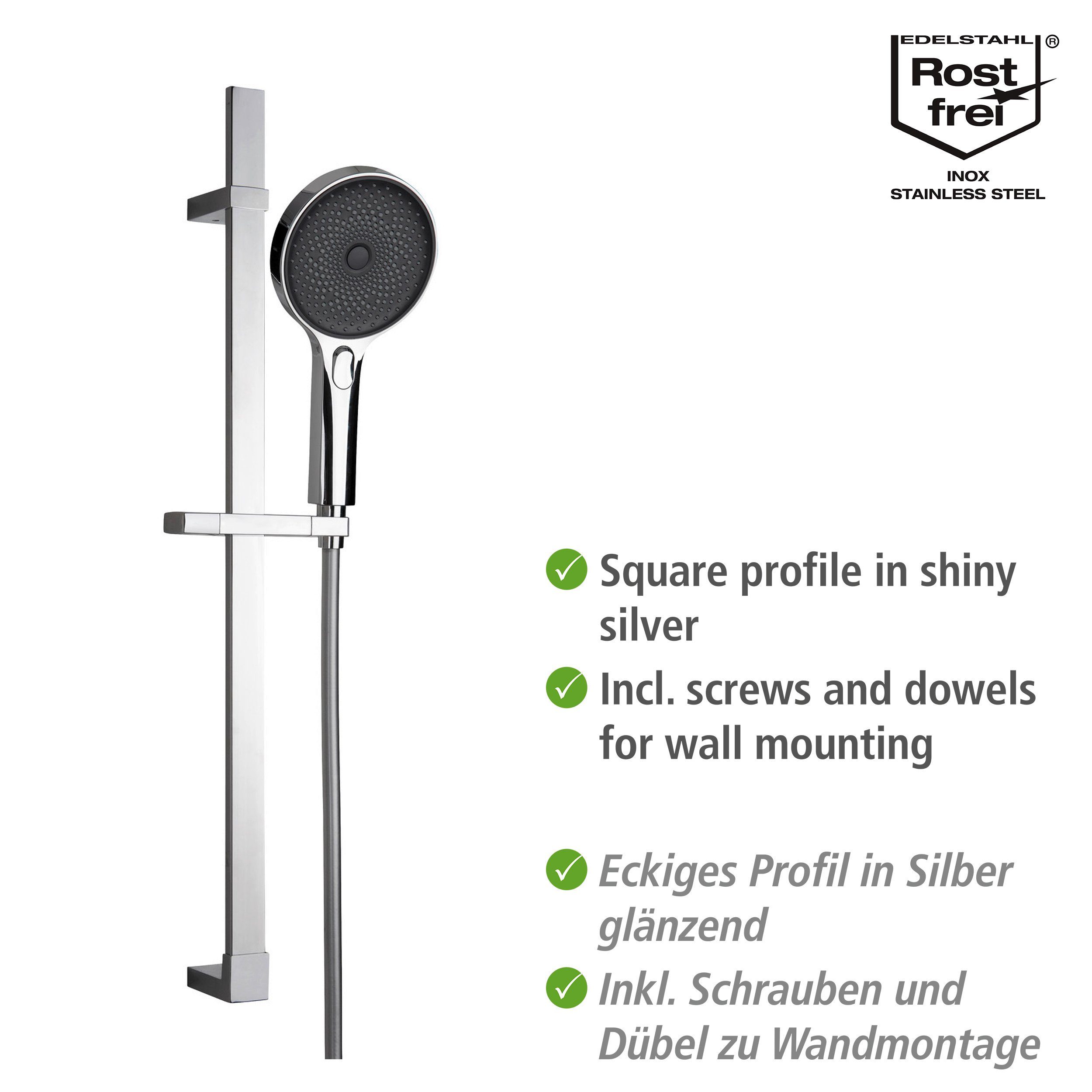 WENKO Douchestang-set Softwater Chroom, lengte stang: 68 cm