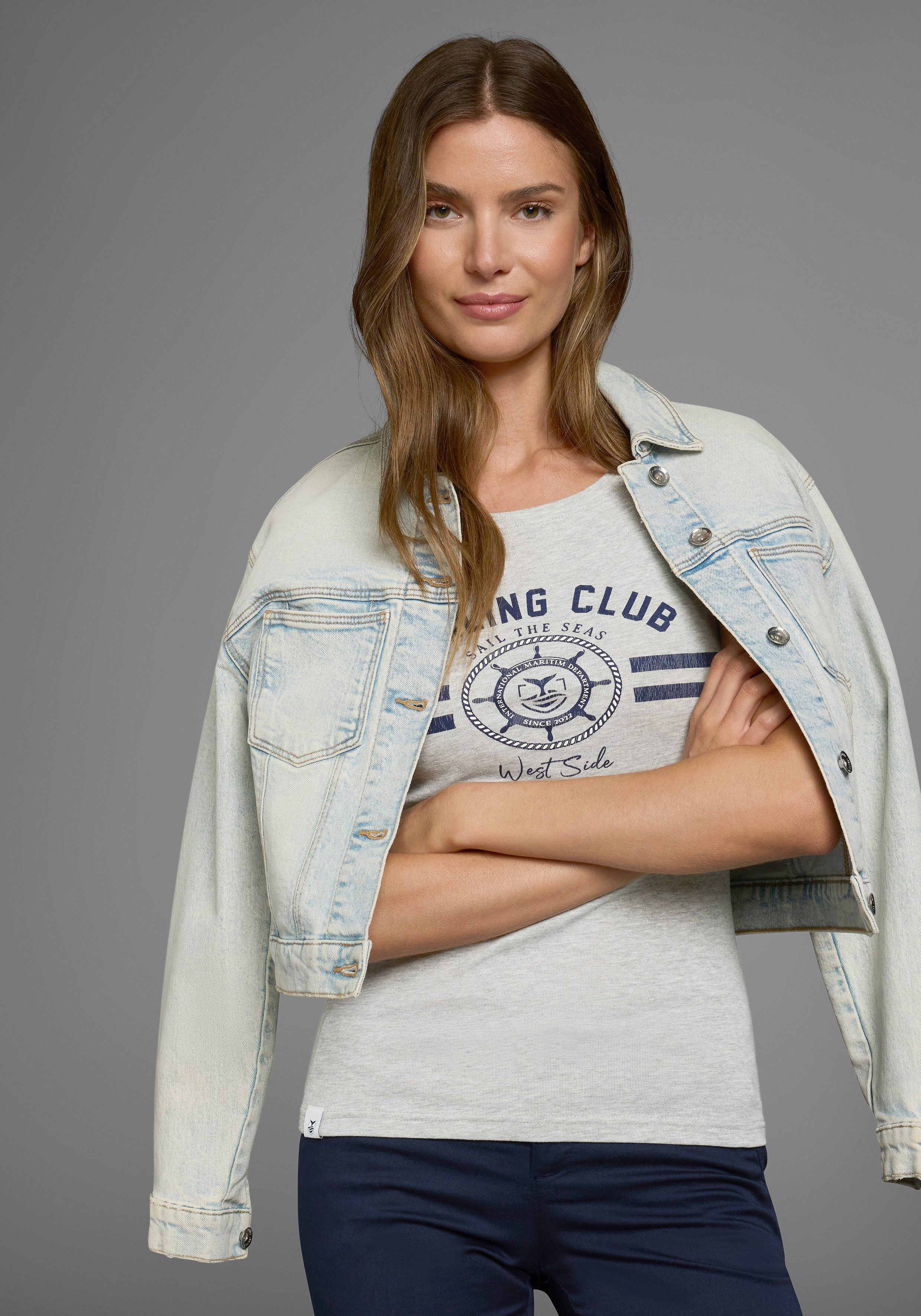 DELMAO T-shirt in maritieme stijl met omgeslagen mouw - nieuwe collectie (2-delig, Set van 2)