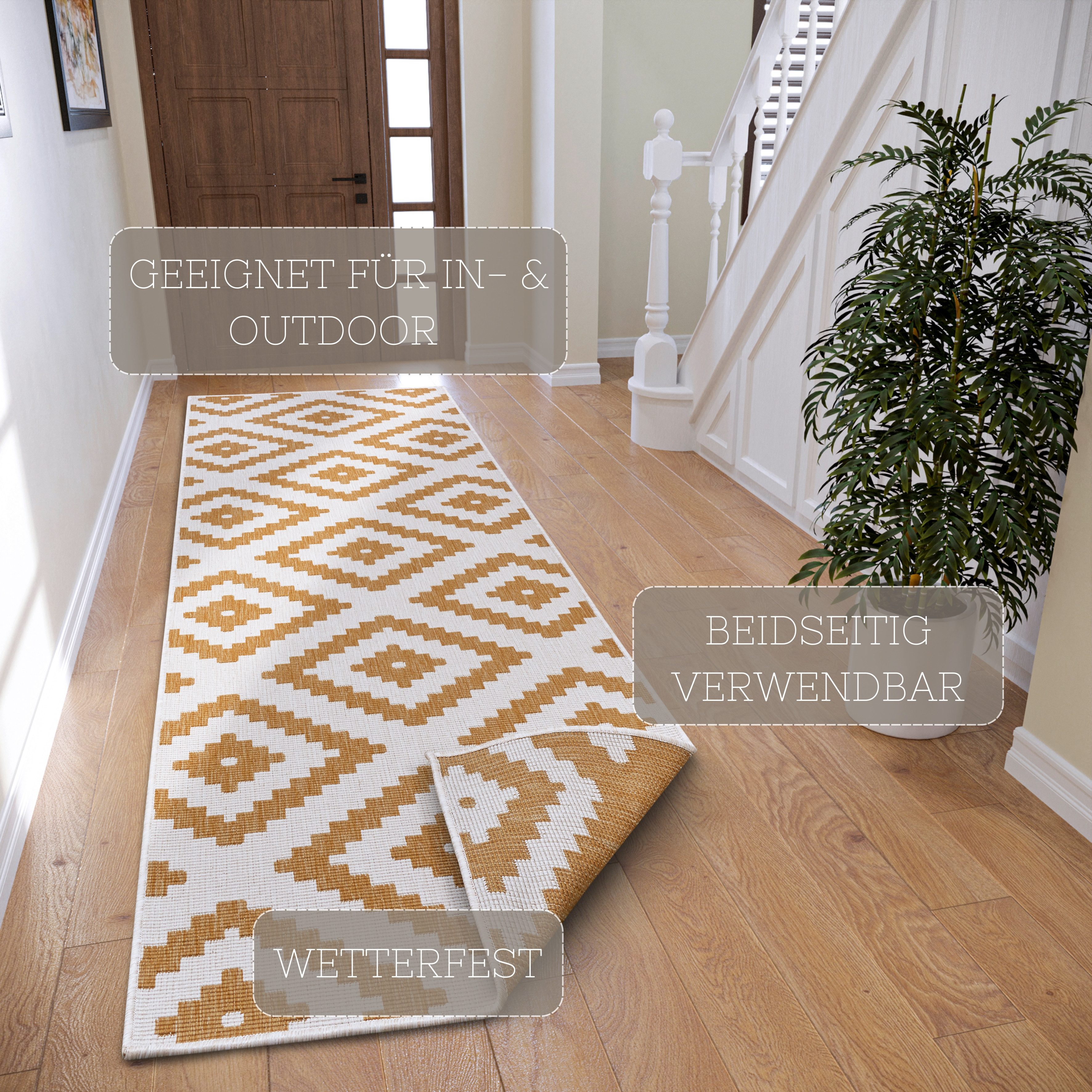 HANSE Home Vloerkleed Malta tweezijdig te gebruiken kleed Binnen- en buitengebruik, weerbestendig, balkon, terras, ruit, loper, woonkamer