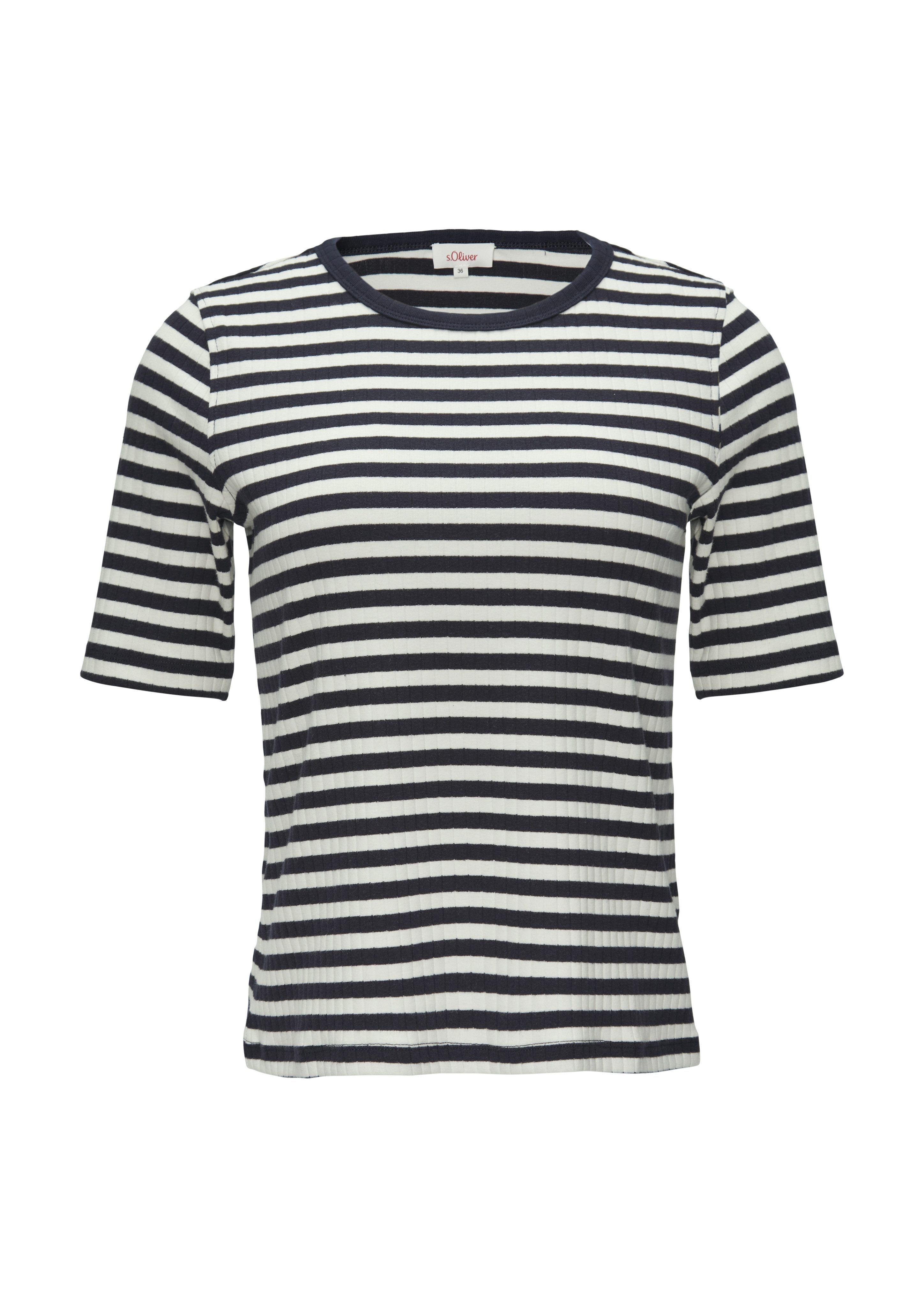 s.Oliver T-shirt halfarm met strepen in riblook