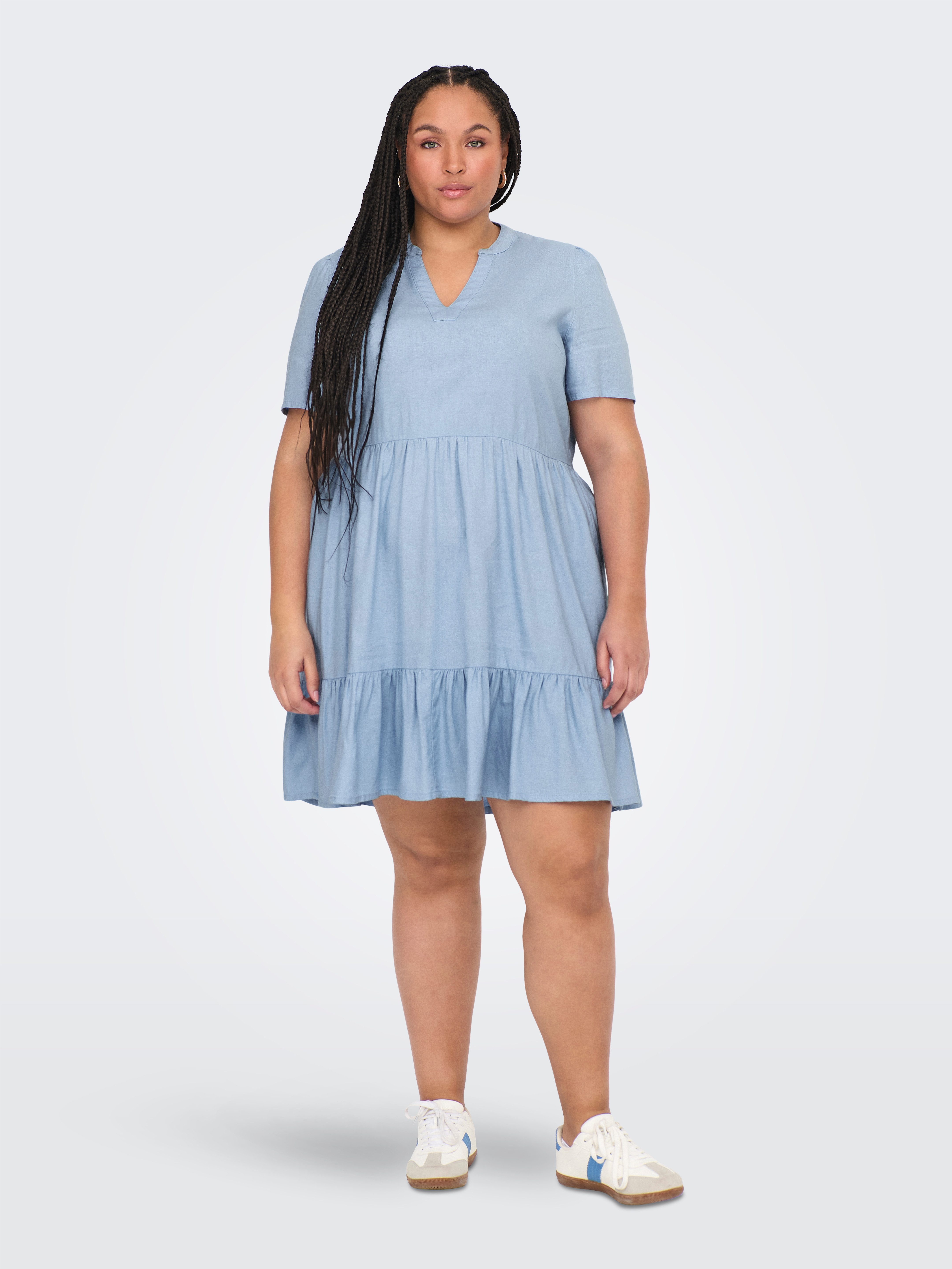 ONLY CARMAKOMA Mini-jurk CARTIRI-CARO S/S V-NECK LIN DRESS TLR