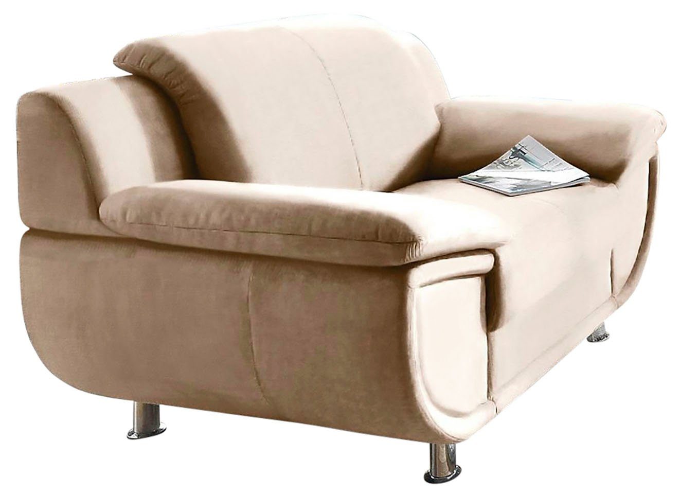 TRENDMANUFAKTUR Fauteuil Rondo, breedte 121 cm, brede armleuningen, chromen poten