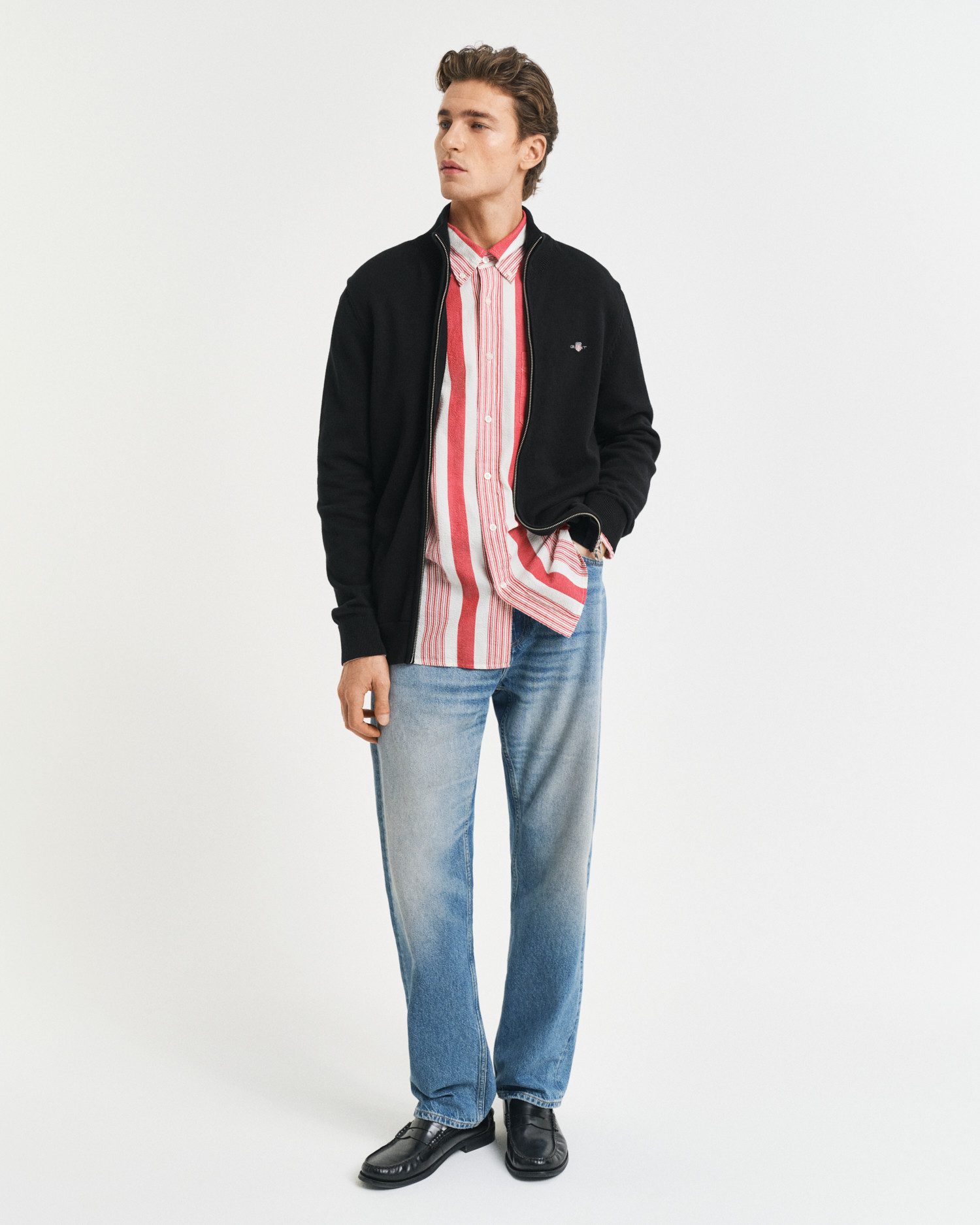 Gant Cardigan CASUAL COTTON ZIP CARDIGAN Met ribbels aan opstaande kraag, mouwen en zoom