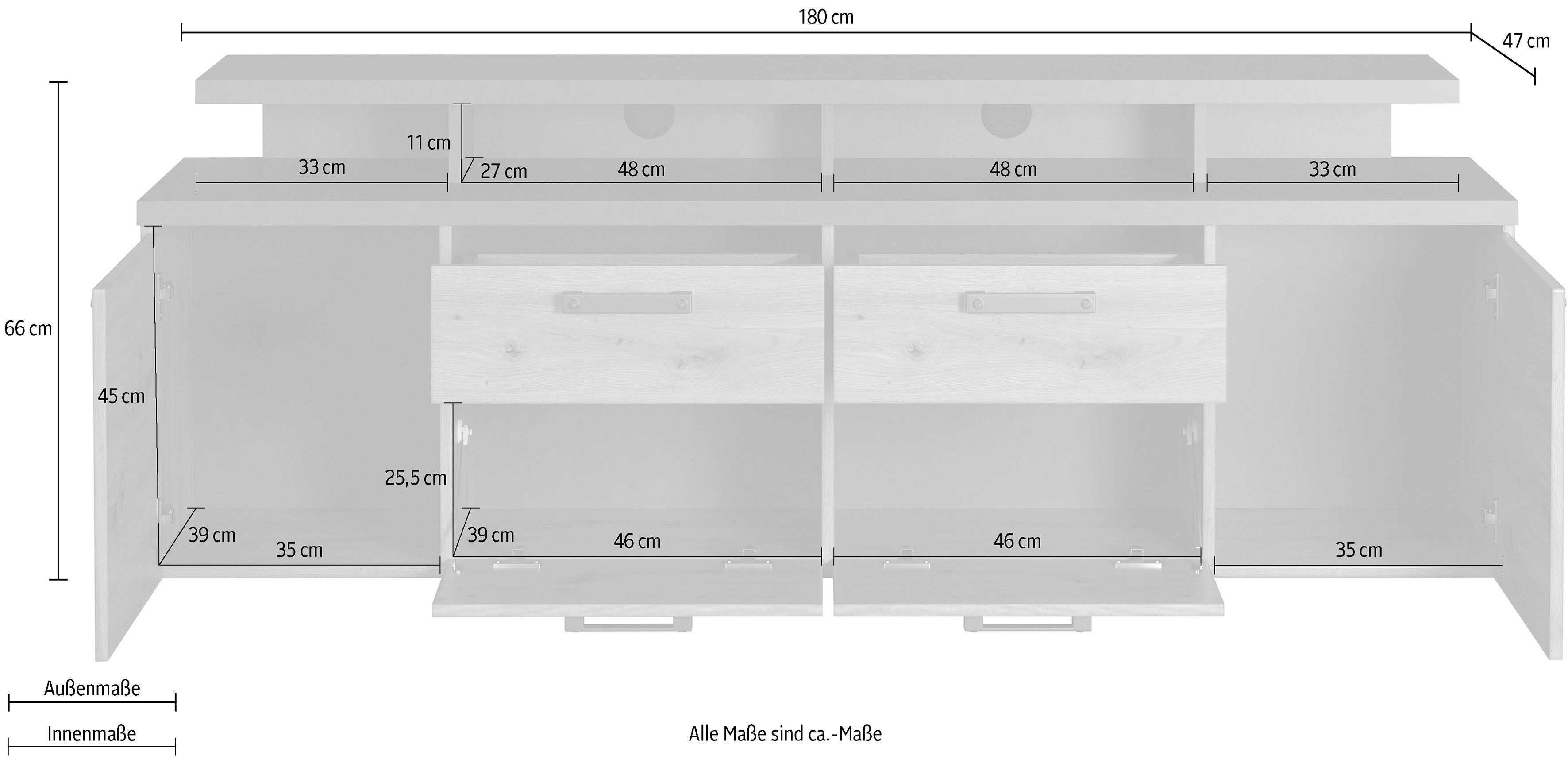 Home affaire Tv-kast Ambres Lowboard inclusief opzetstuk in eik/grijs - Met volledige uittrekfunctie (1 stuk)