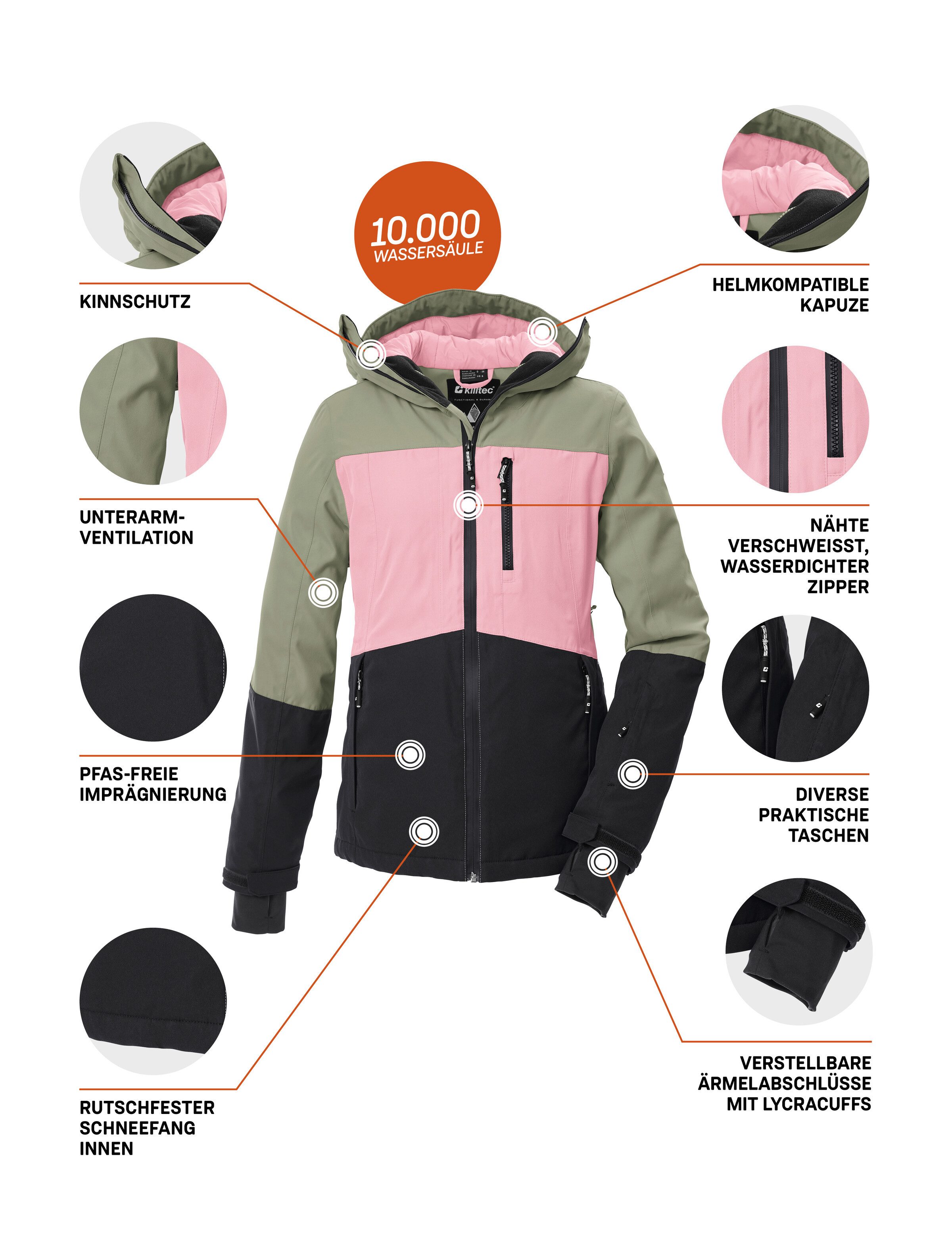 Killtec Ski-jack KSW 277 WMN SKI JCKT Waterdichte damesjas met sneeuwvanger, verstelbaar en ademend