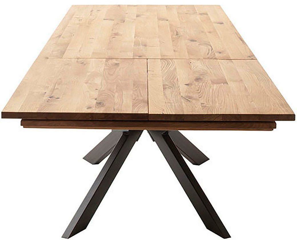 MCA furniture Eettafel BARLETTA uitschuifbare tafel 180-280 cm massief, doorlopende lamel, verdubbeld, metaal, tafelblad 5,0 cm