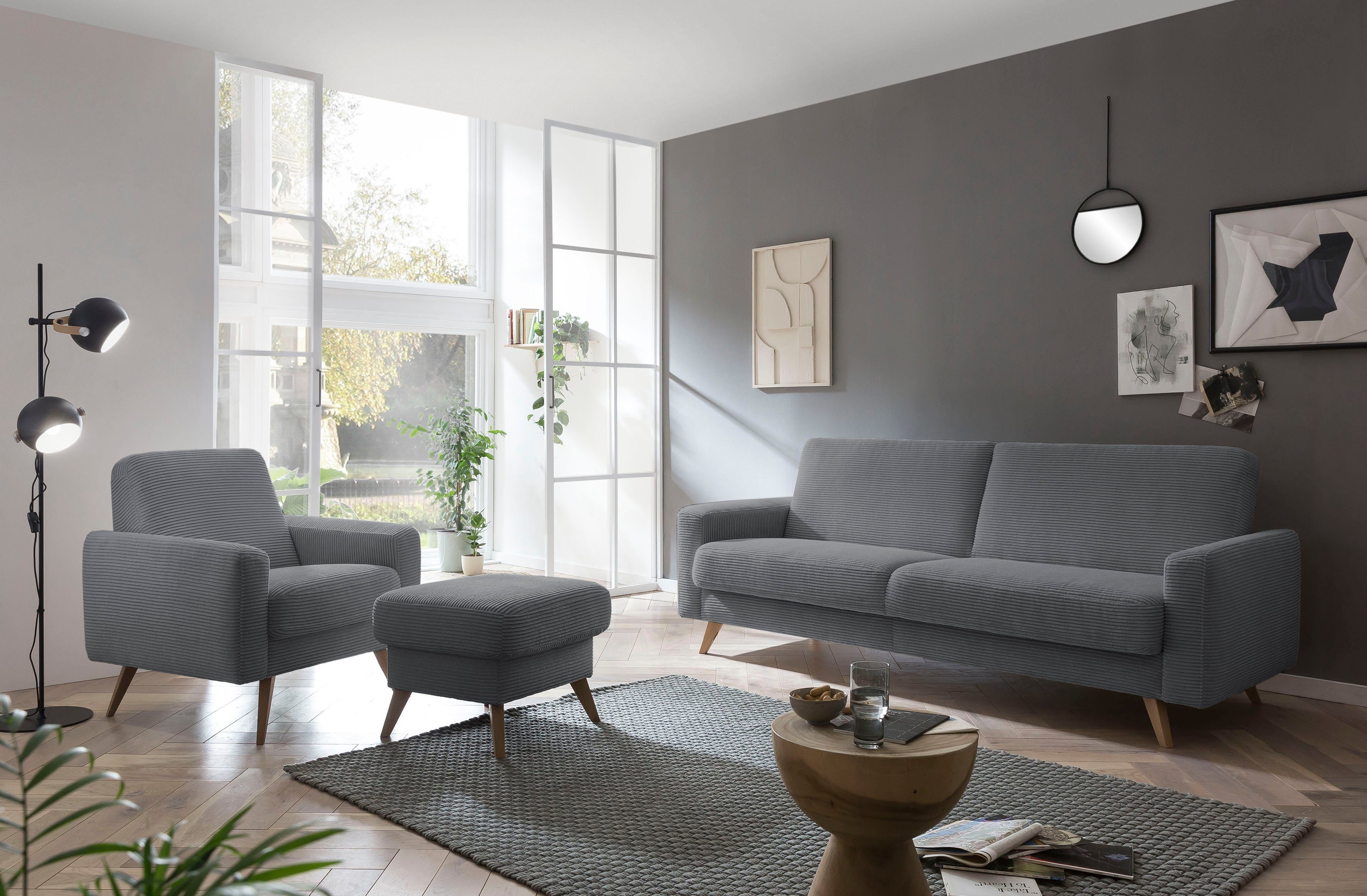 exxpo - sofa fashion 3-zitsbank Samso, elegant en comfortabel, actuele cord bekleding, kantelbank