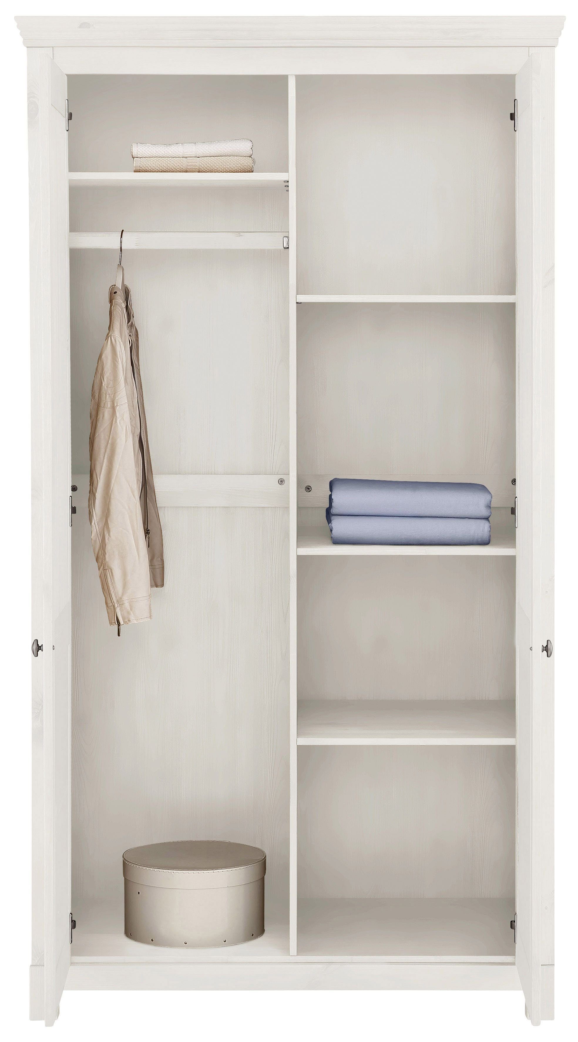 Home affaire Kledingkast Rauna, met lamellen en kassetten, klassiek landelijke stijl, rustiek massief grenen, metalen handgrepen, meerdere varianten, tijdloos design