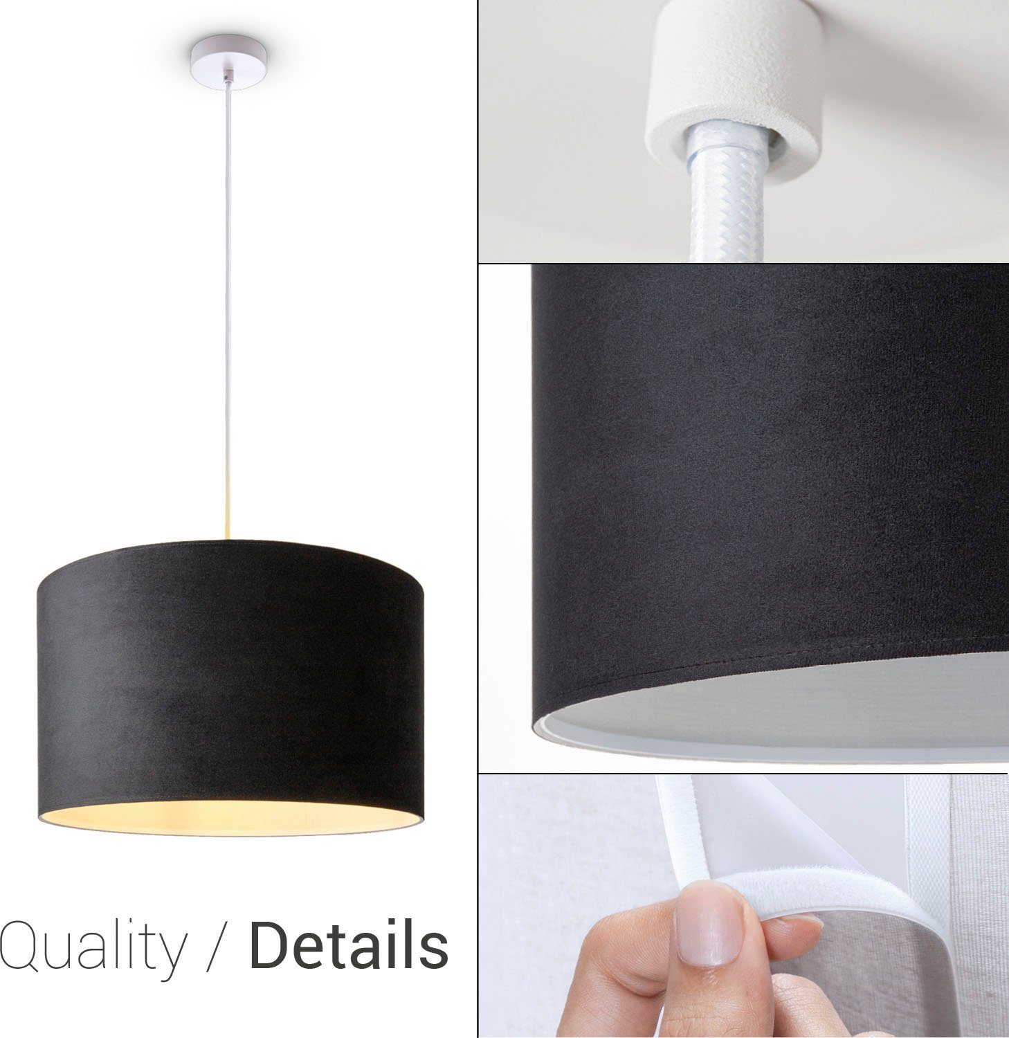 Paco Home Hanglamp Hugo uni Color Woonkamer lampenkap van velours uni-kleuren decoratie E27 kabel 1,5m