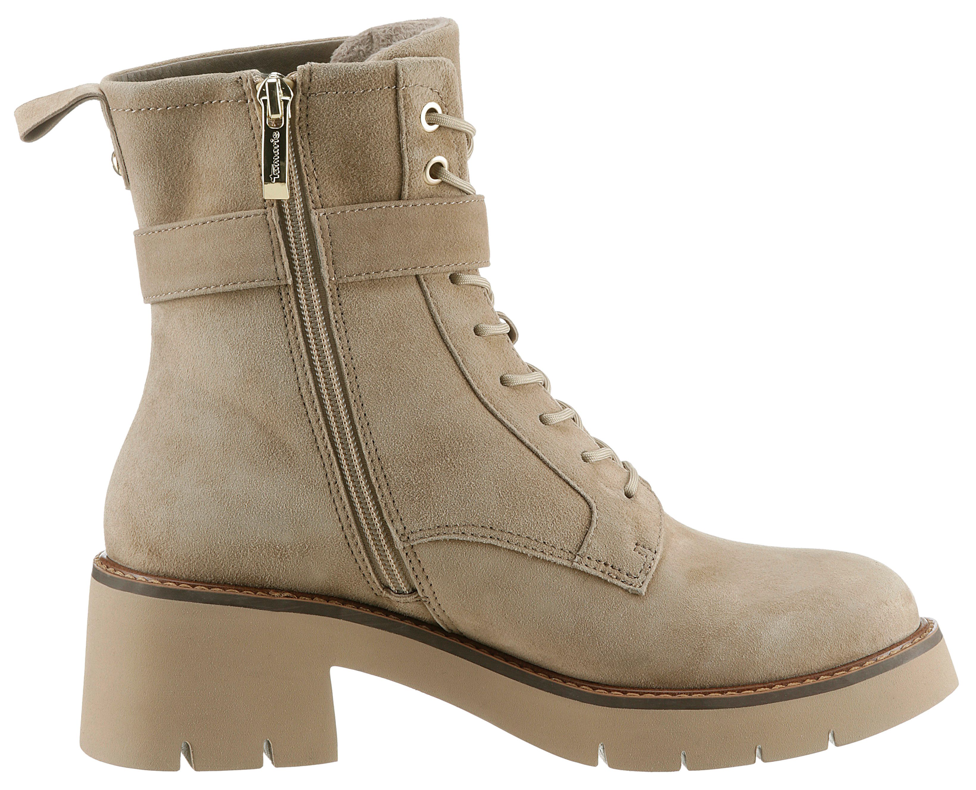 Tamaris Veterlaarsjes blokhak, veterschoenen met modieuze decoratieve gesp