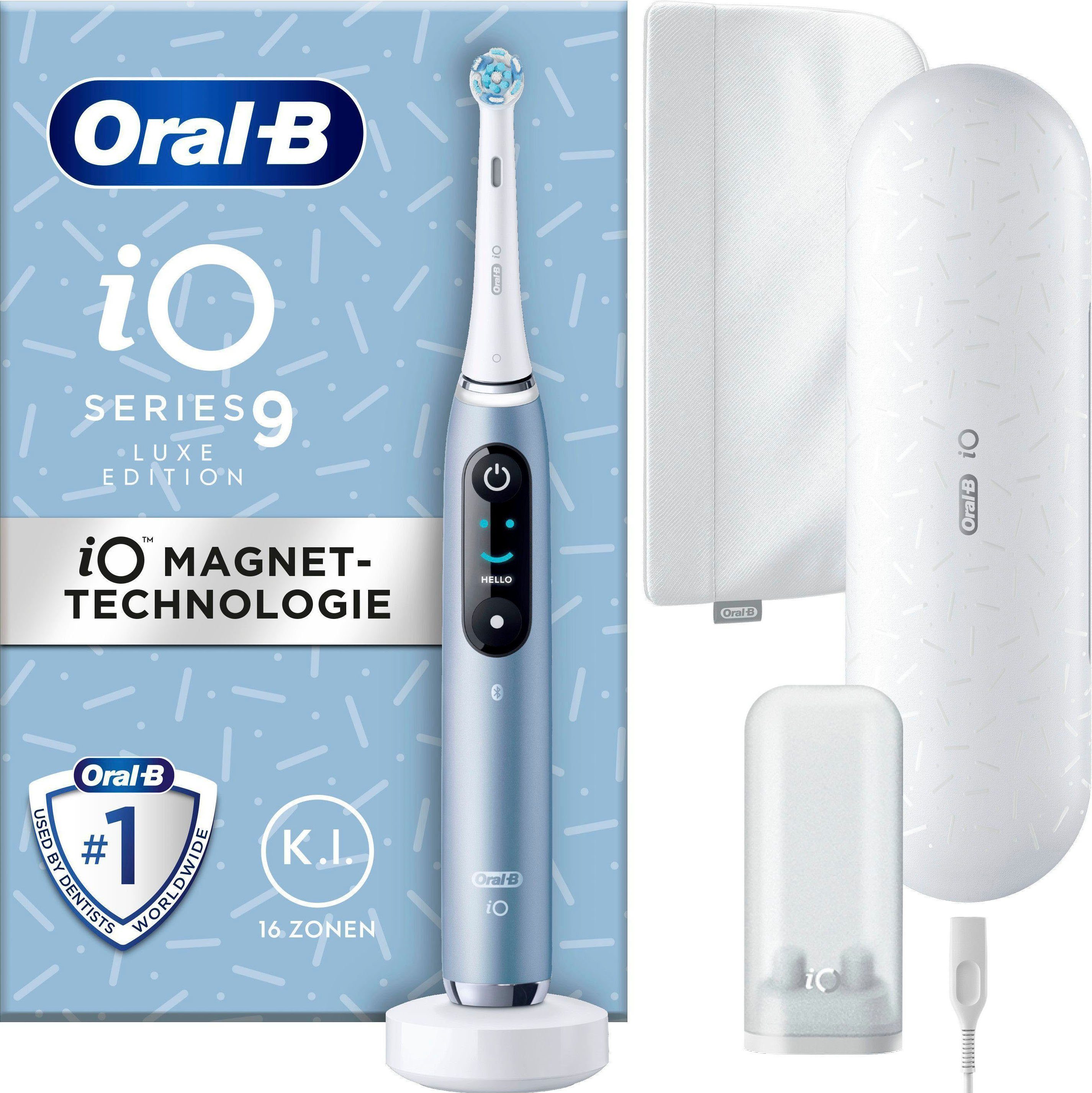 Oral B Elektrische tandenborstel IO 9 Luxe Edition met magneet-technologie, 7 poetsmodi, kleurendisplay & reisetui voor de lader